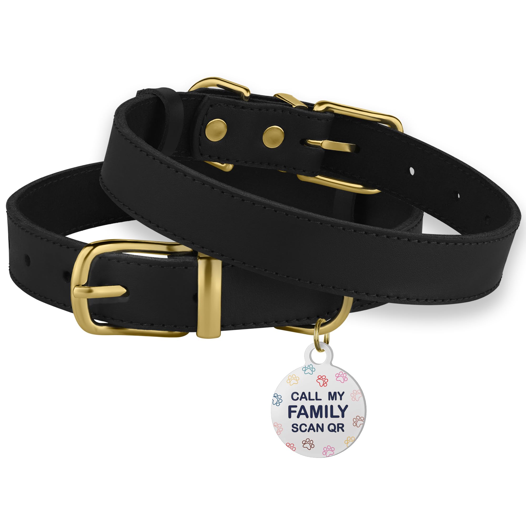 Bronzedog Leather Dog Collar With Metal Buckle Durable Basic Pet Collars For Small Medium Large Dogs (19-21 Inch (Pack Of 1), Black & Gold Buckle)