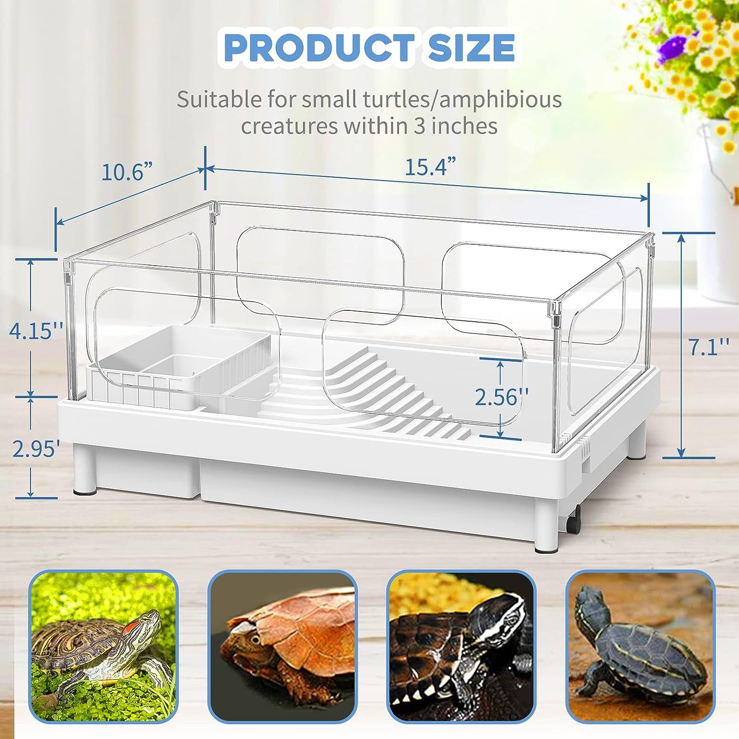 Moonorange Small Turtle Tank Kit(Tank+Light+Filter), Acrylic Turtle Tank Starter Kit With Basking Platform, Bottom Drainage, Mul