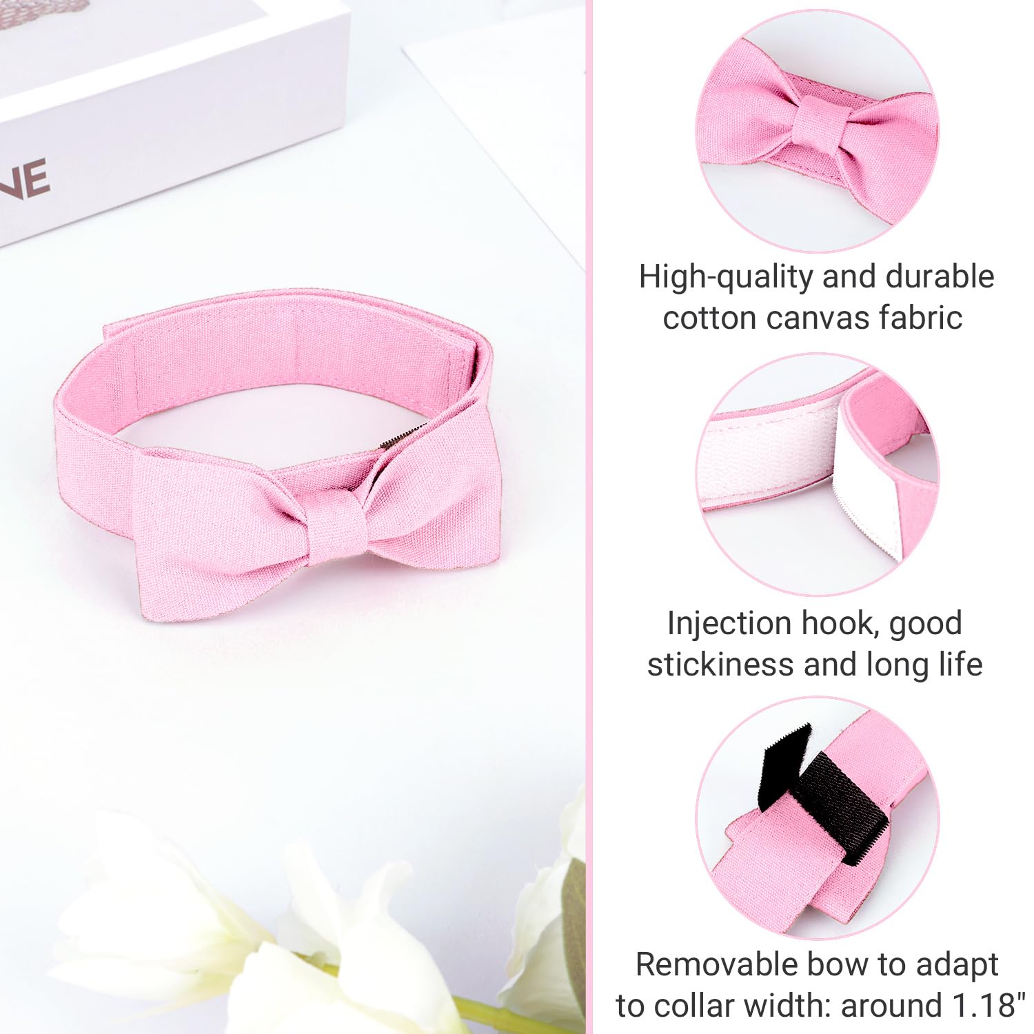 Segarty Dog Bow Tie Collar, Adjustable Pink Bowtie For Small Medium Dogs, Durable Cat Neck Tie Tuxedo Comfortable Cotton Girl Pe