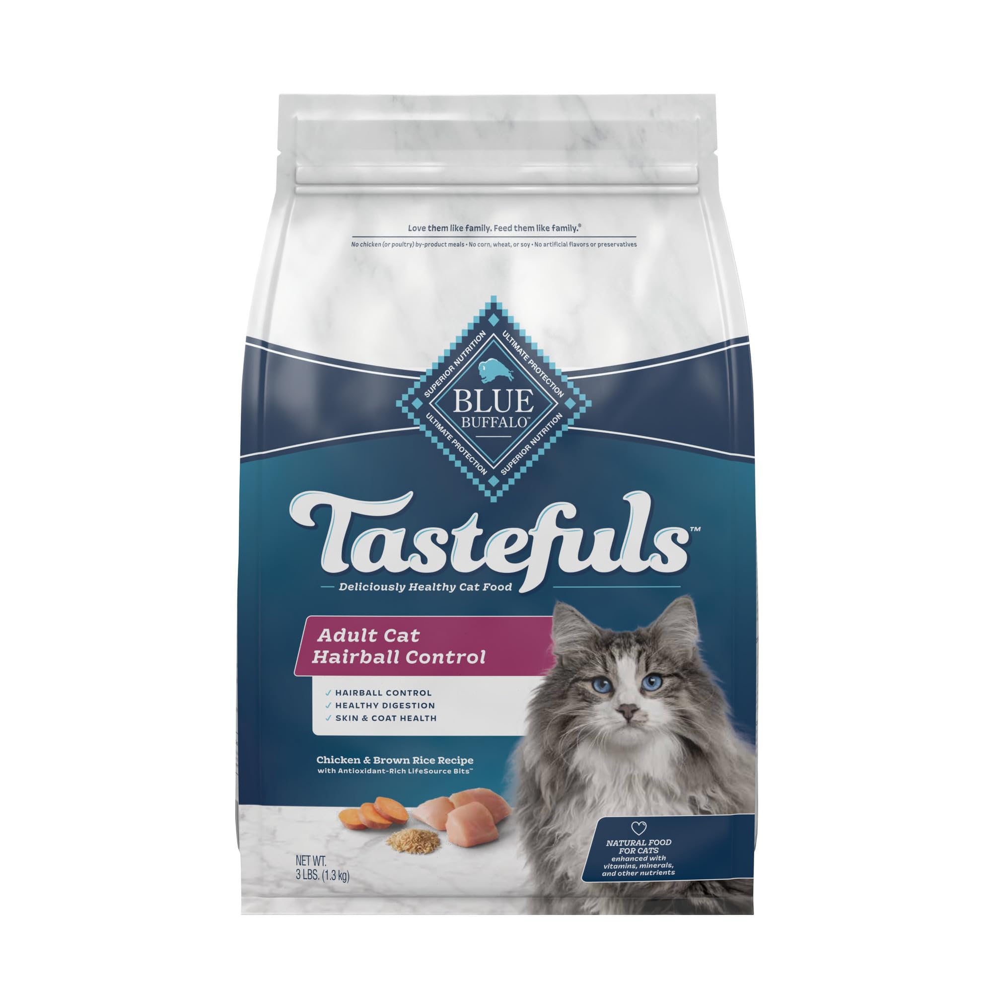 Blue Buffalo Tastefuls Hairball Control Natural Adult Dry Cat Food, Chicken, 3lb bag