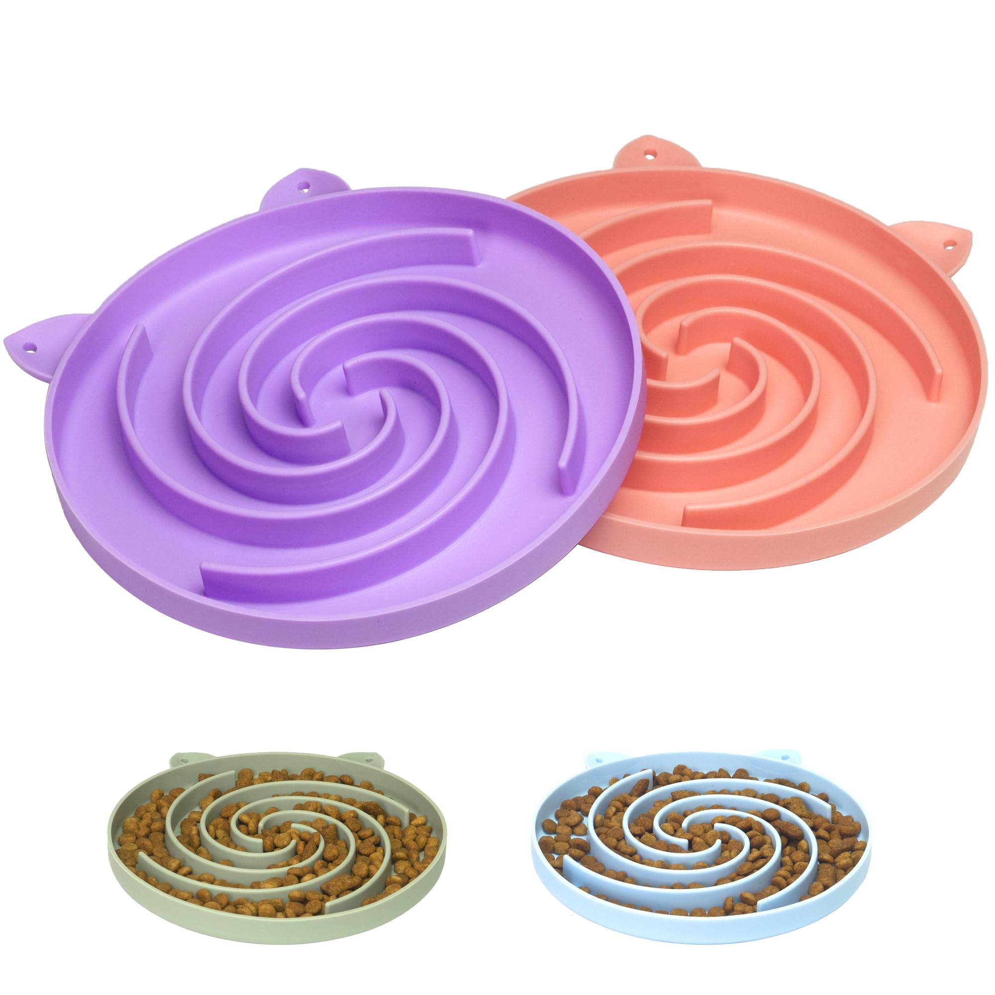Bifeaw Slow Feeder Cat Bowl, Easy to Clean Silicone Bowl, Ideal for Dry and Wet Food (Purple and Pink)
