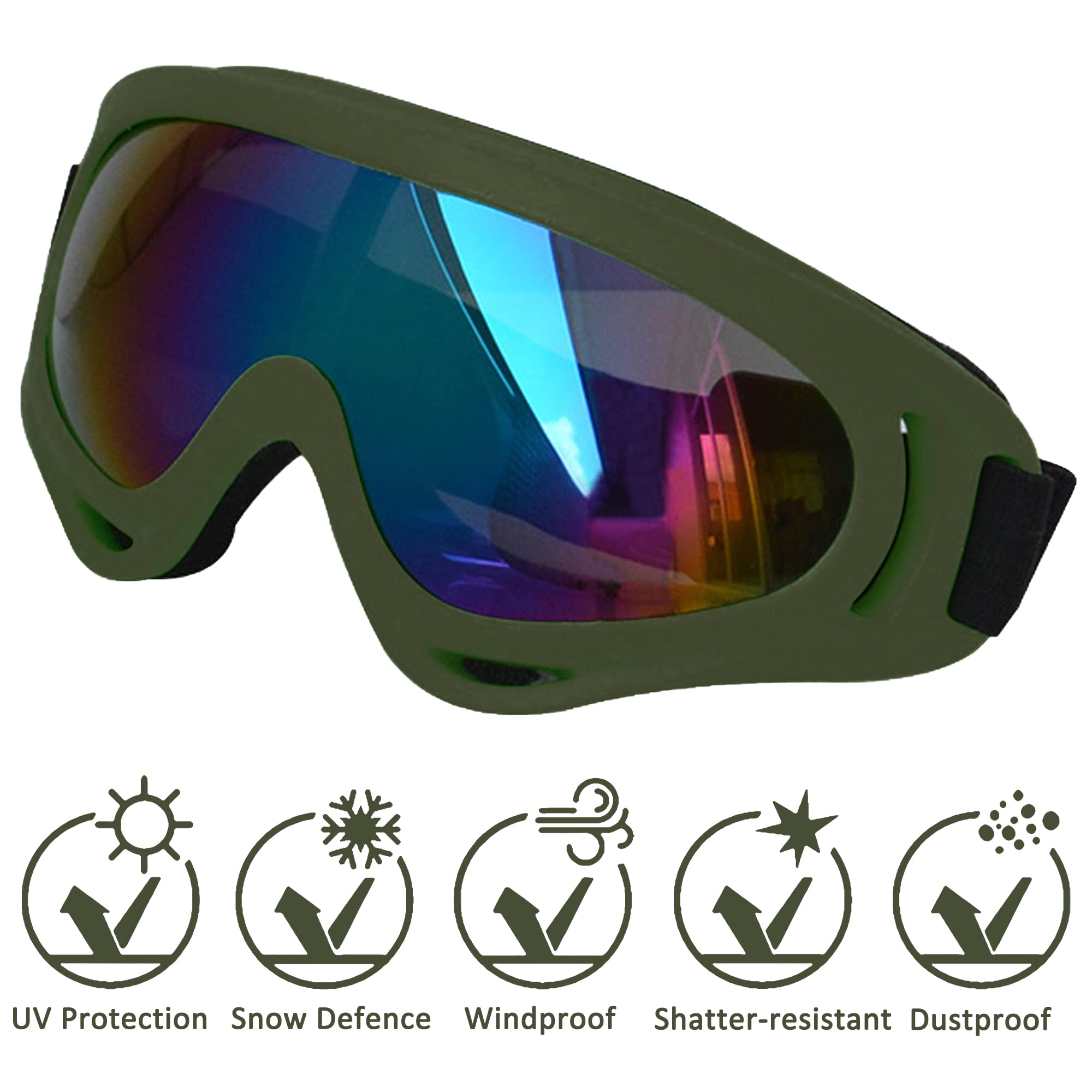 Large Dog Sunglasses With Adjustable Strap Uv Protection, Suitable For Medium-Large Dogs, Soft Goggles (Army Green Frame)