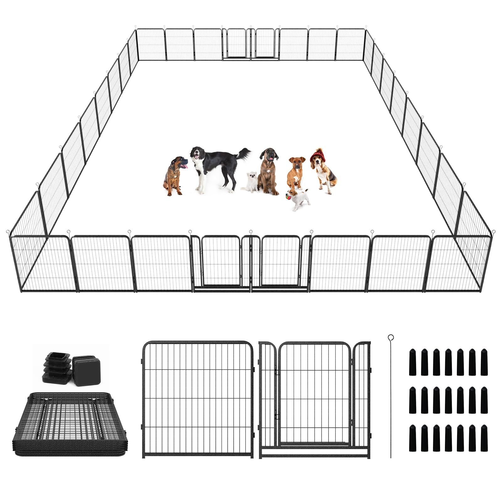 Kfvigoho Dog Playpen Outdoor Extra Wide 32 Panels Heavy Duty Dog Fence 32'' Height Anti-Rust With Doors Portable For Rv Camping 