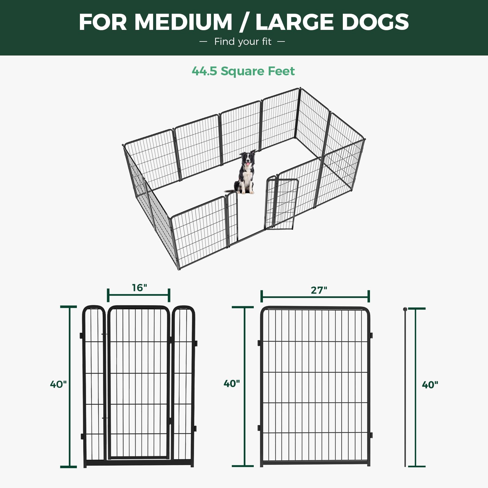 Fxw Homeplus Indoor Dog Playpen - Stress-Free And Safe Play, 40 Inch 12 Panels For Medium And Large Dogs, Black│Patented