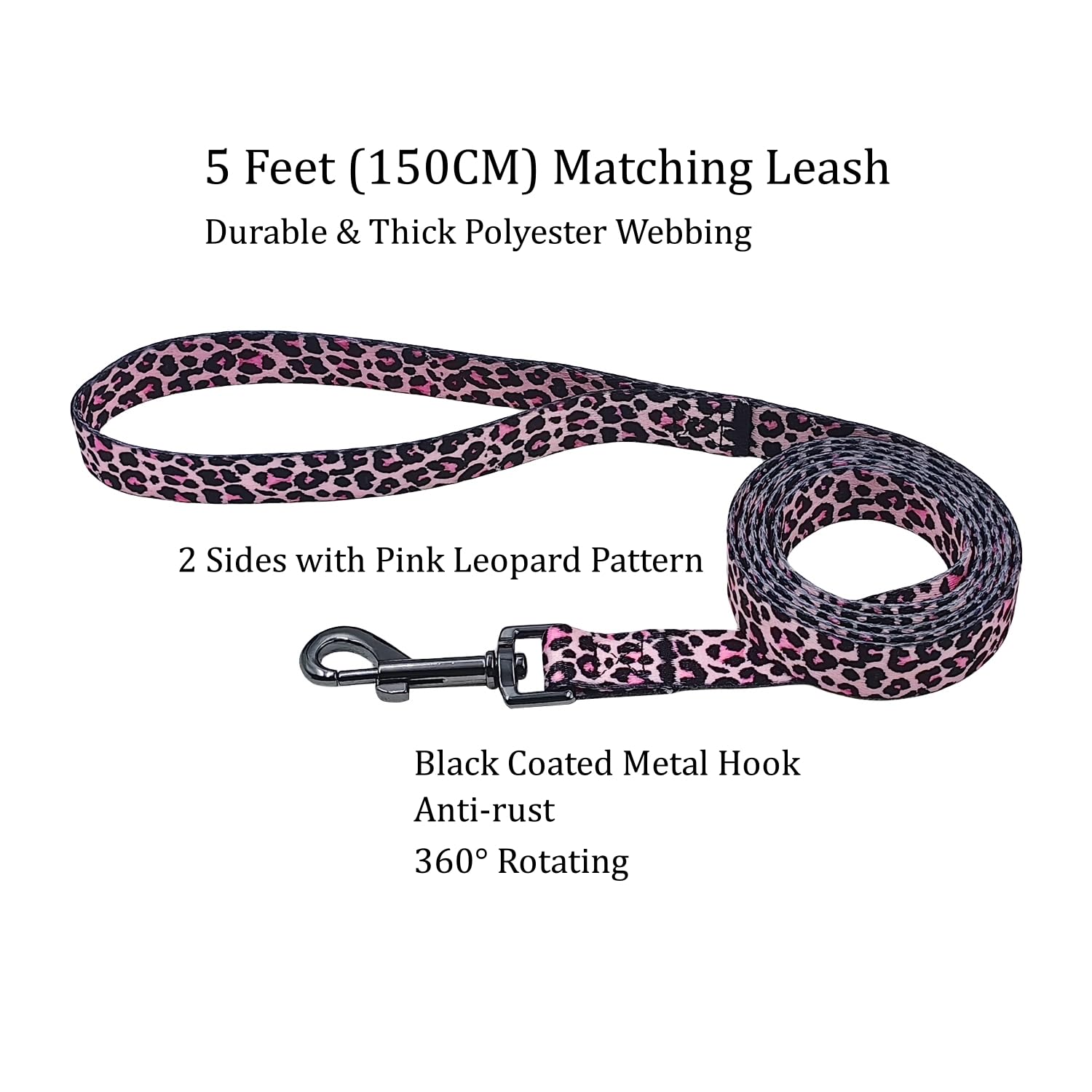 Olahibi Dog Collar Leash Set, Leopard Pattern, Polyester Material, Adjustable Collar And 5Ft Matching Leash, For Small Dogs.(S,