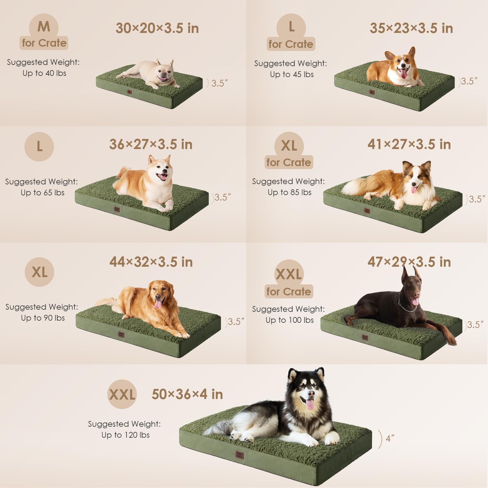 Eheyciga Orthopedic Xl Dog Beds For Extra Large Dogs With Removable Washable Cover For Crate, Dark Green, 41X27