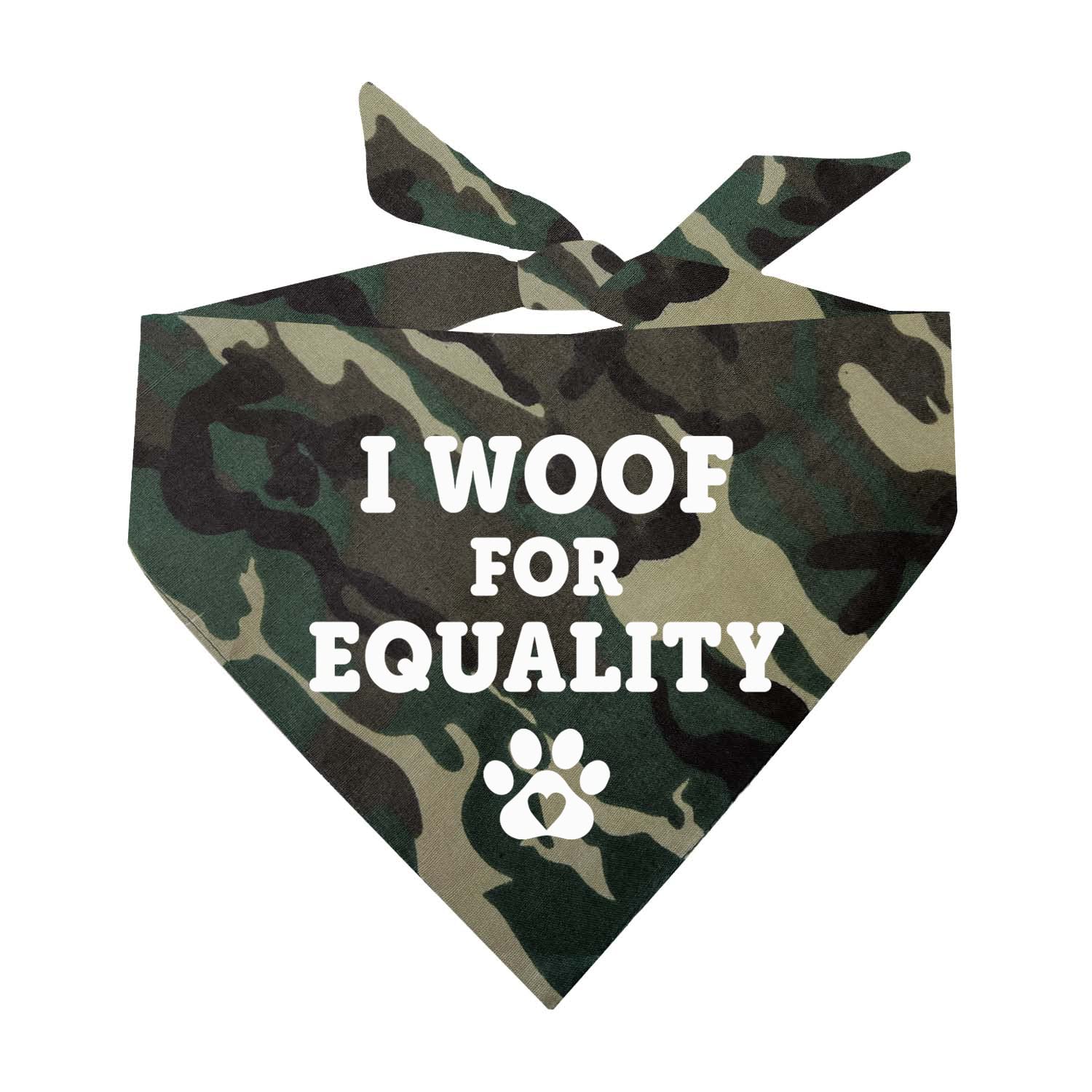 I Woof For Equality Dog Bandana | 100% Cotton Adjustable Triangle | Made In Usa | Pride Day | Lgbtq+ | Rainbow | Parade |Camo, O