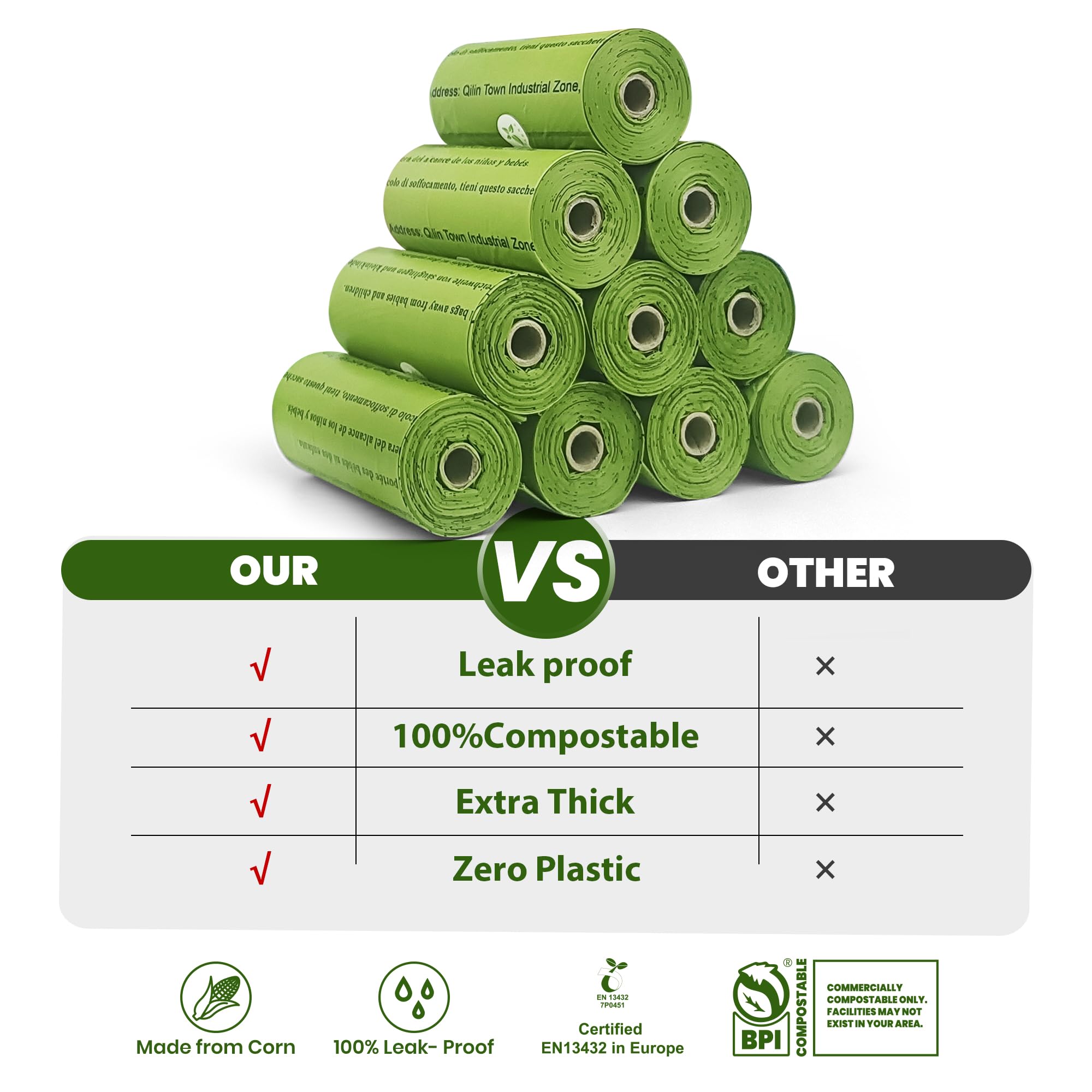 Biodegradable Dog Poop Bags-270Bags 18Rolls, Poop Bags For Dogs Made Of Cornstarch, Certified Astm D6400 By Usa, Unscented, Suitable For Large |Small Dogs (Green)