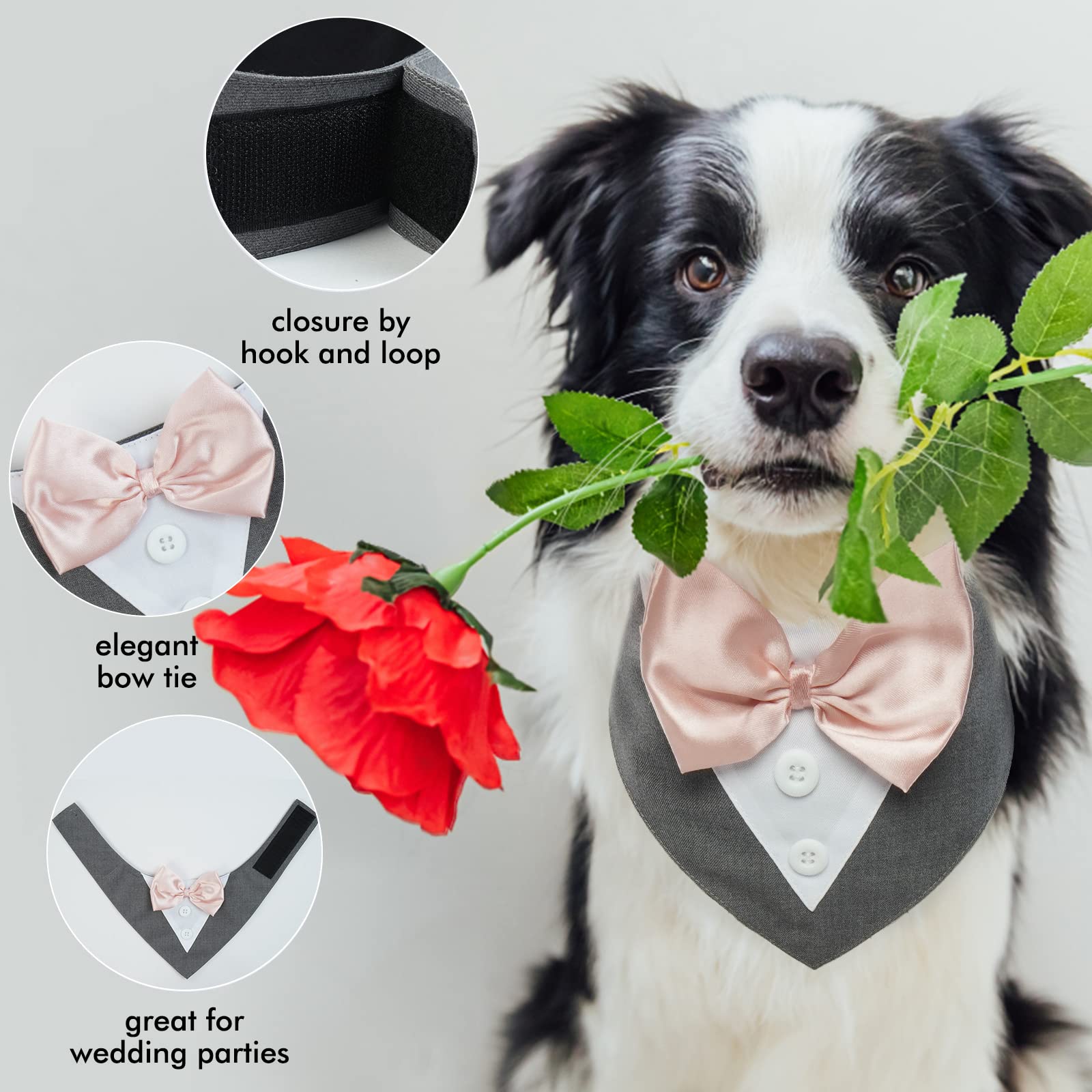 Fuamey Dog Tuxedo,Formal Dog Wedding Bandana Dog Collar With Bow Tie Dog Birthday Costume Adjustable Pet Party Tux Dog Wedding Attire,Dog Valentines Outfit Cosplay For Small Medium Large Pets Grey Xl