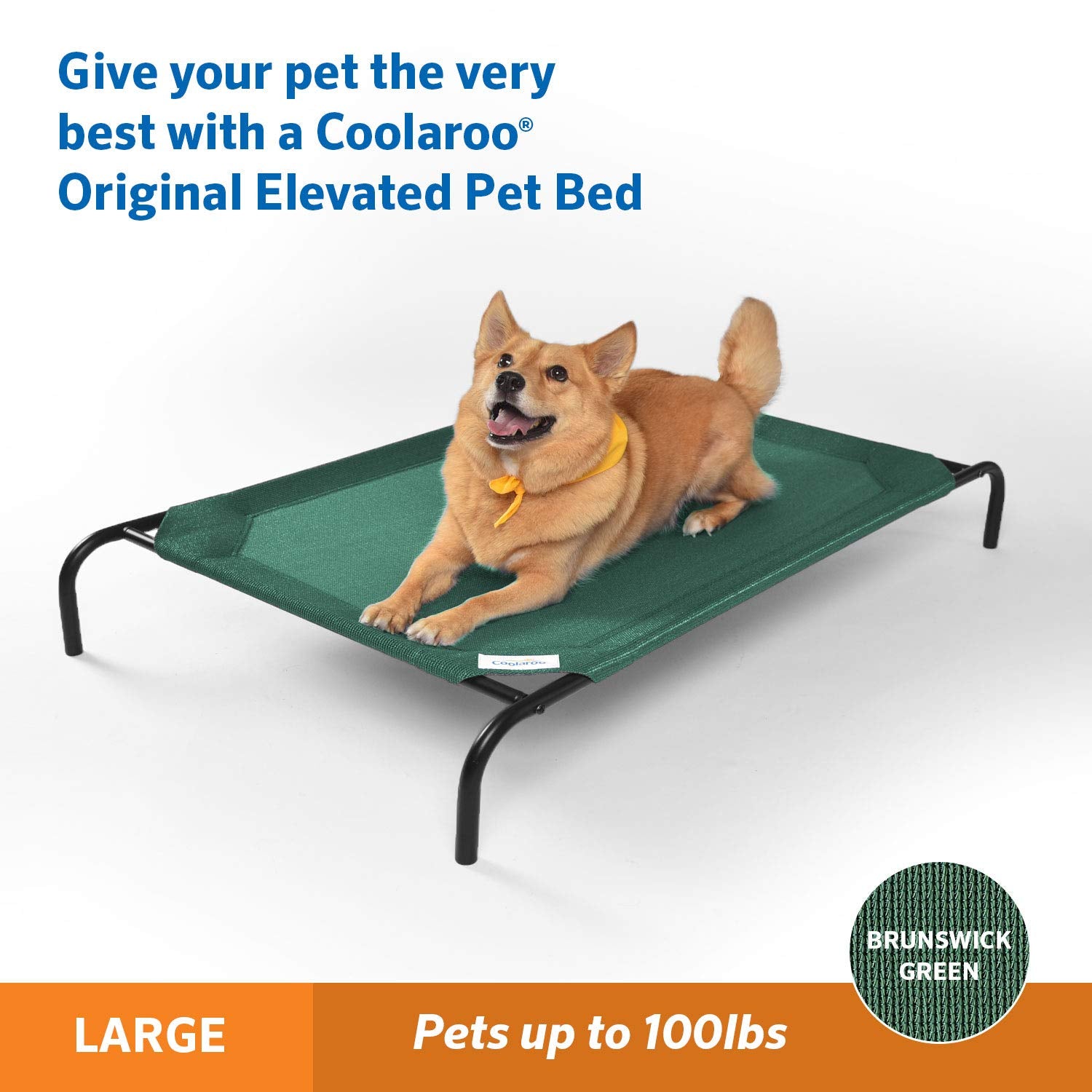 Coolaroo Gale Pacific The Original Cooling Elevated Dog Bed, Indoor And Outdoor, Large, Brunswick Green, 51.00' X 31.50' X 8.00'