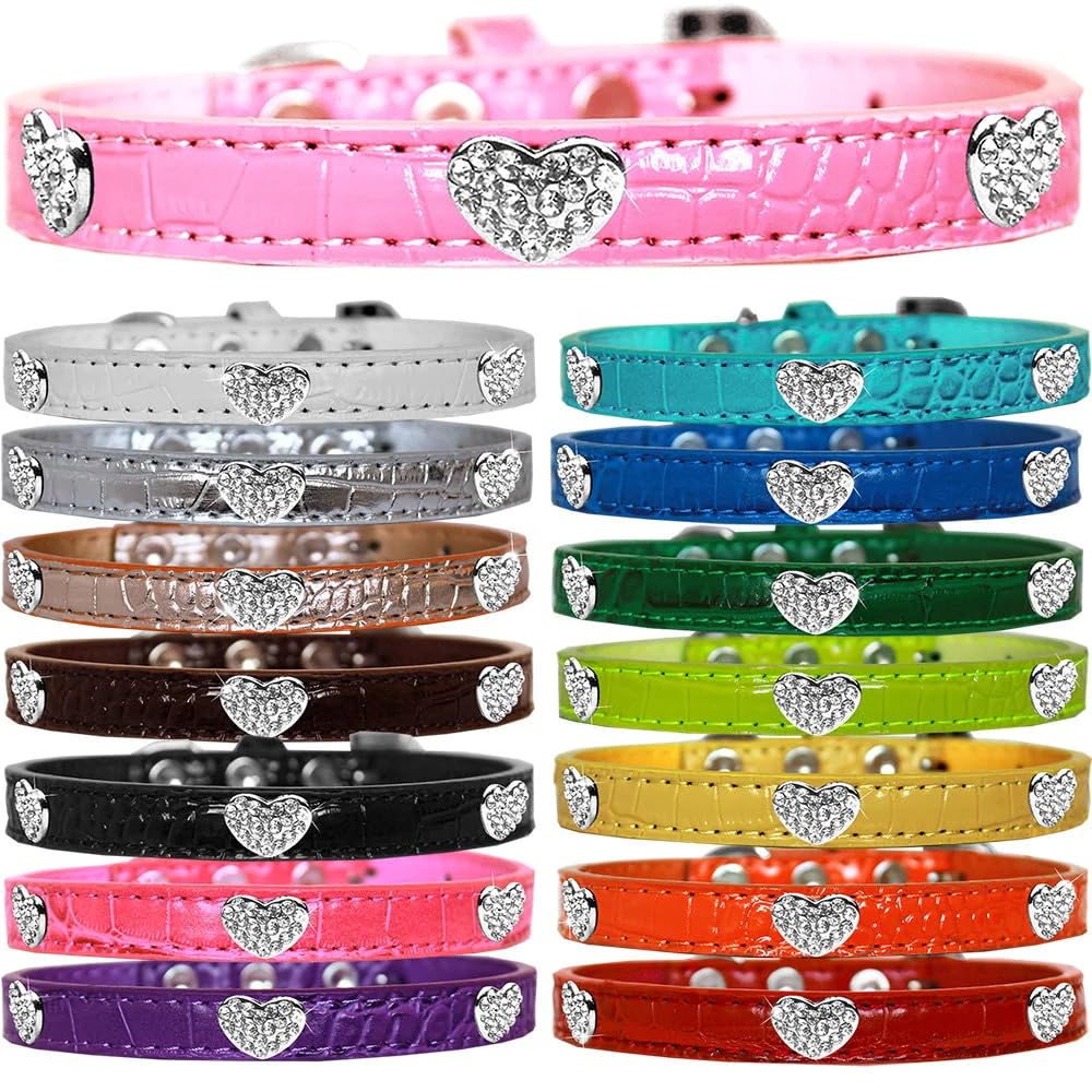 Dog, Puppy & Pet Designer Croc Collar, Crystal Heart Turquoise 10