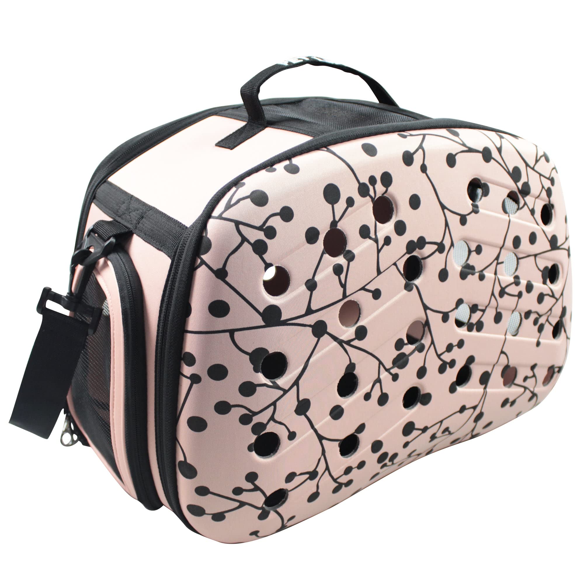 Pet Life 'Narrow Shelled' Perforated Lightweight Collapsible Military Grade Fashion Designer Travel Pet Dog Carrier Crate, Pink, Black, One Size (One Size, Black)