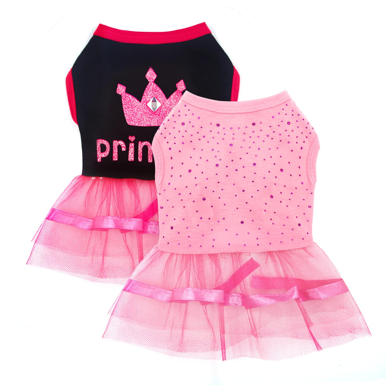2-Pack Dog Dresses Cute Princess Dog Dress With Rhinestones Mesh Tutu Pet Outfit Puppy Clothes For Small Dog Girls Chihuahua Yor