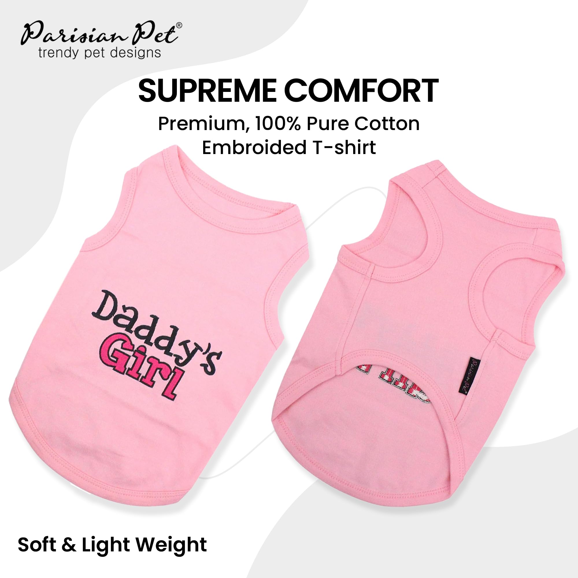 Parisian Pet Dog T-Shirt With Embroidered 'Daddy’S Girl' Words - 100% Cotton, Breathable Sleeveless Girl Dog Clothes - Machine Washable Dog Clothes For Medium-Sized Dogs, M