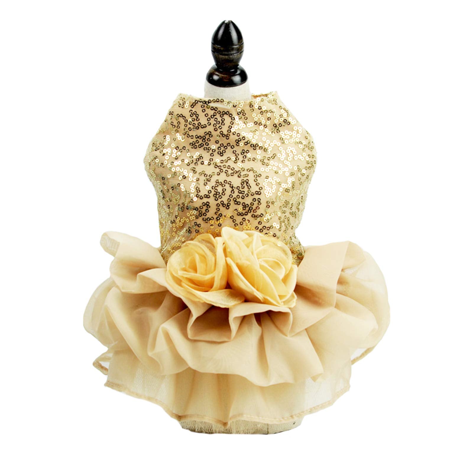 Bling Dog Dress Tutu Skirt Flower Dog Pet Cat Luxury Princess Wedding Dress Summer Dog Chihuahua Clothes (Gold, Small(Pet 4-6Lbs