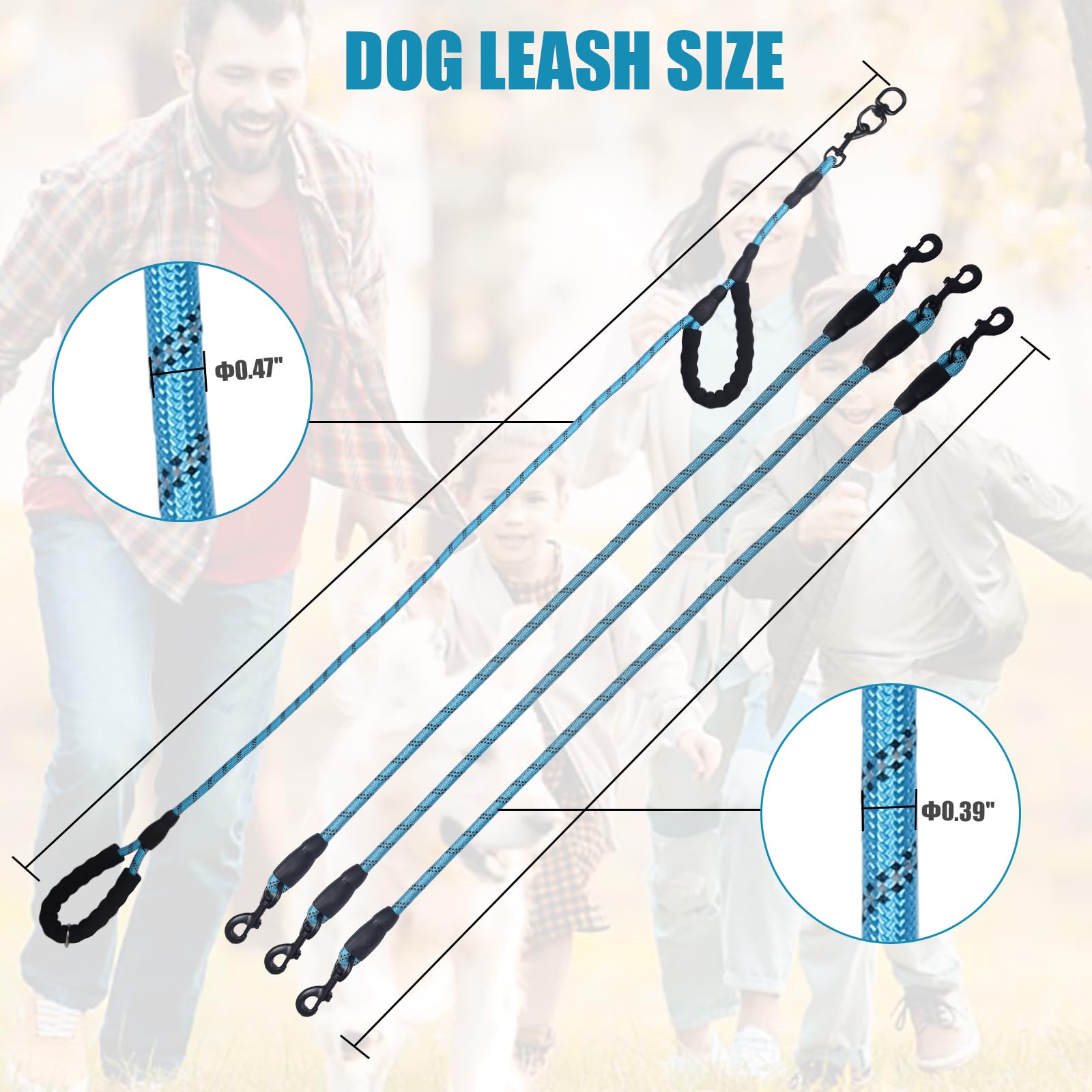 Exceptional 360 Anti-Tangle & No Pull Dual Dog Leash - Double Handle & Reflective For Small & Medium Dogs (Blue, 2 Way)