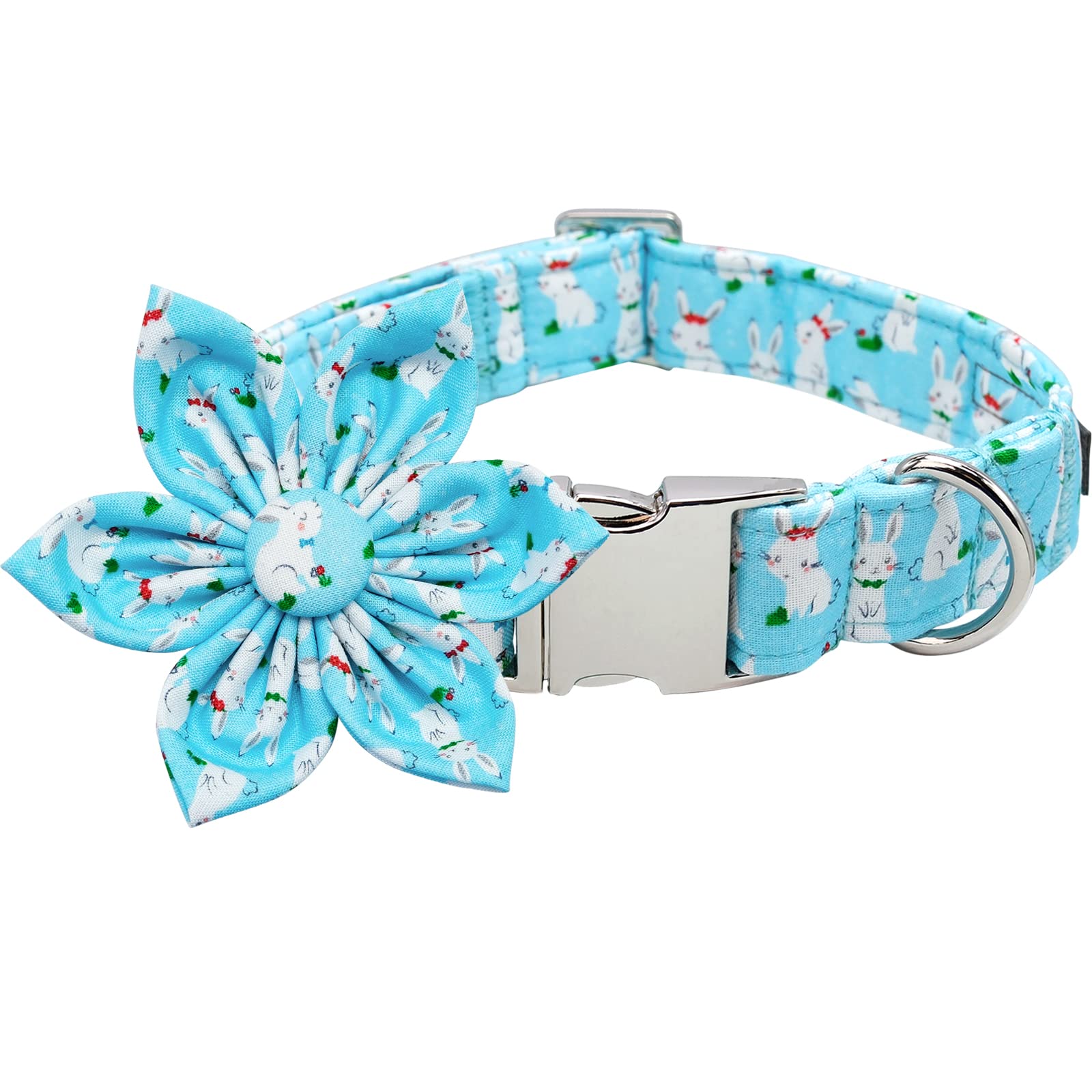 Lionet Paws Easter Dog Collar With Flower, Bunny Flower Collar With Metal Buckle For Dogs, Adjustable Comfortable Dog Collar Gir
