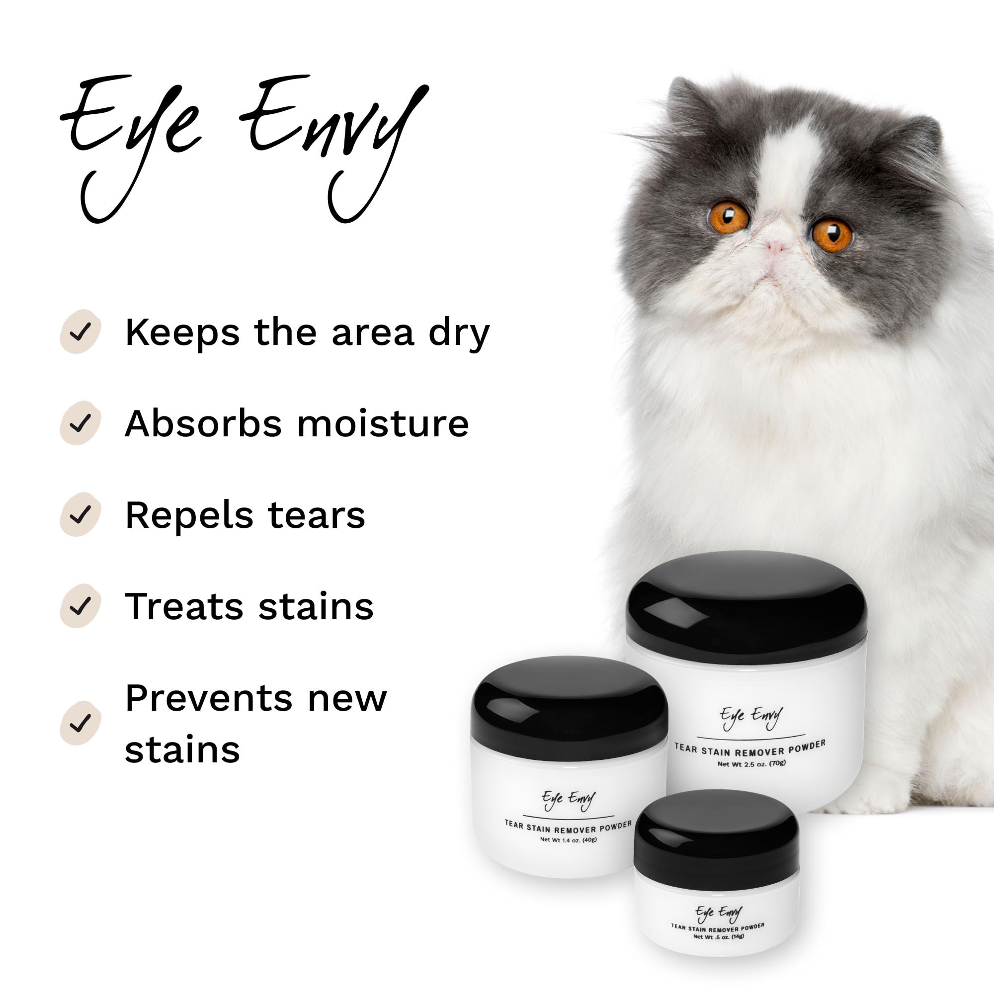 Eye Envy Tear Stain Remover Powder for Dogs and Cats. 100% Natural, Safe. Apply Around Eyes. Absorbs and Repels Tears. Keeps Are