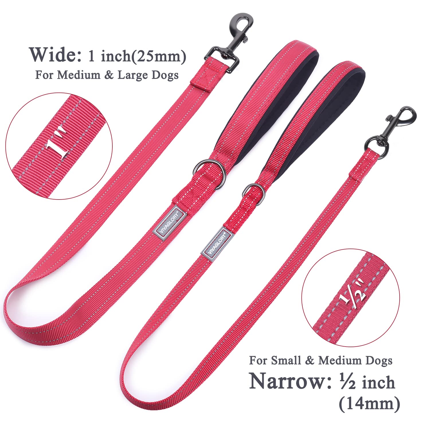 VIVAGLORY Dog Leash with Comfortable Padded Handle, Heavy Duty Reflective for Safety Walking with Medium & Large Dogs