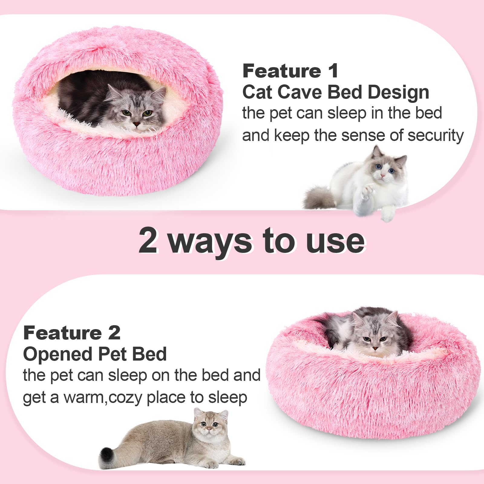 Calming Dog Beds With Hooded Cat Cave Cover - Removable, Washable Round Beds For Small To Medium Pets, Anti-Slip Faux Fur Fluffy