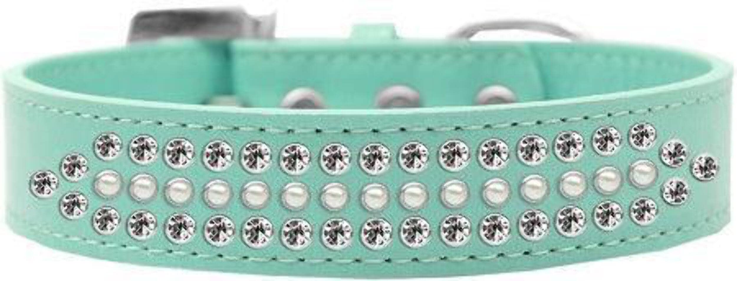 Mirage Pet Products Ritz Pearl and Clear Crystal Dog Collar, Size 18, Bright Pink