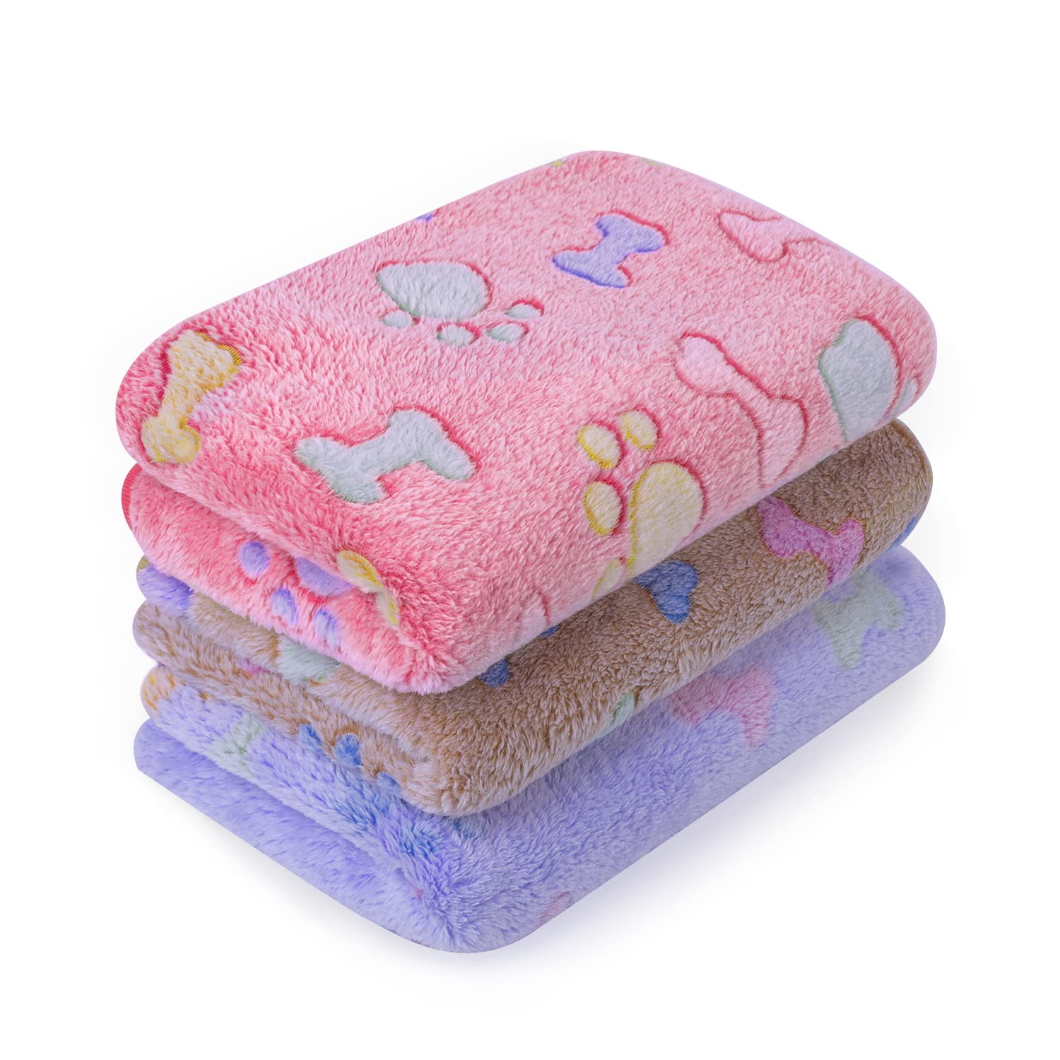 Leapsheep Pet Blankets For Dogs Cats - 3Pack Bone Pattern Super Soft Fluffy Dog Blankets For Small Medium Large Doggy Kitten (Bone, Small)