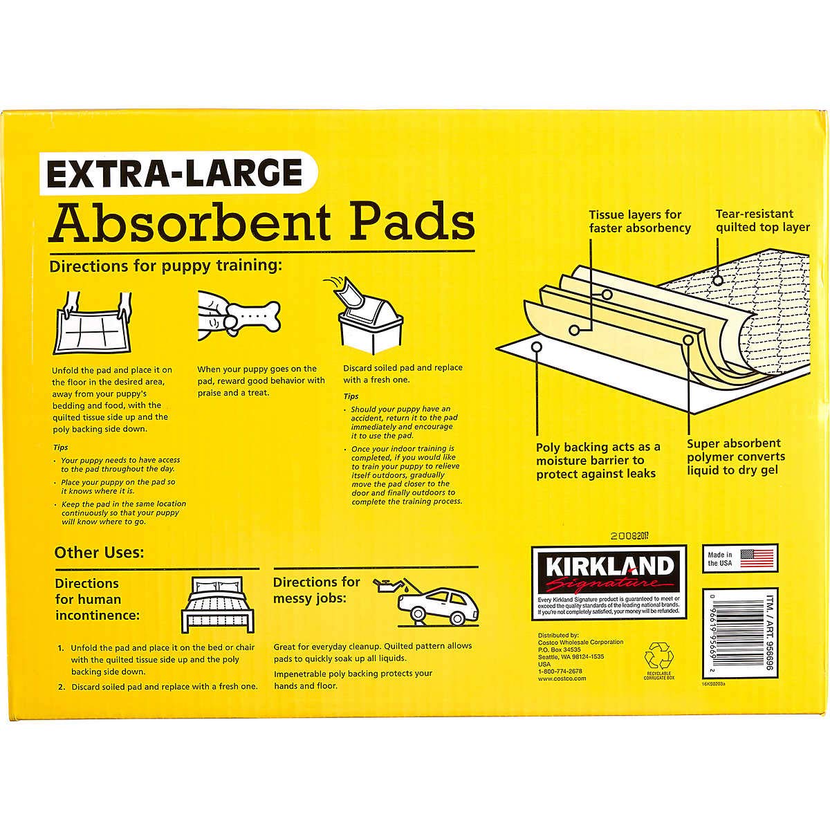 Other Kirkland Signature Extra-Large Absorbent Pads, 30" L x 23" W, 100-count, White, Polymer, Model BN956696C