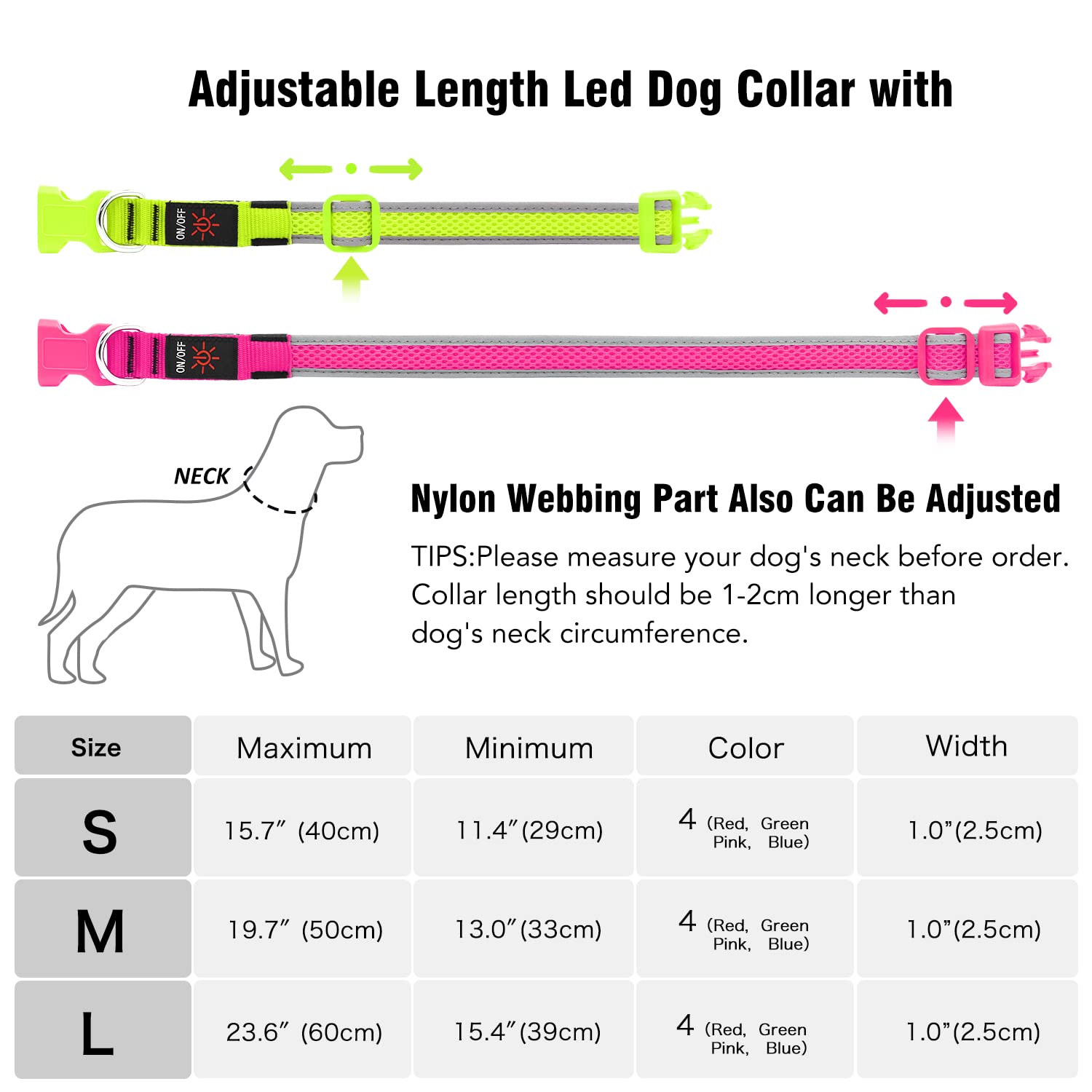 Flashseen Led Dog Collar,Usb Rechargeable Light Up Dog Collar Lights,Adjustable Comfortable Soft Mesh Safety Dog Collar For Small,Medium,Large Dogs(Small, Royal Blue)