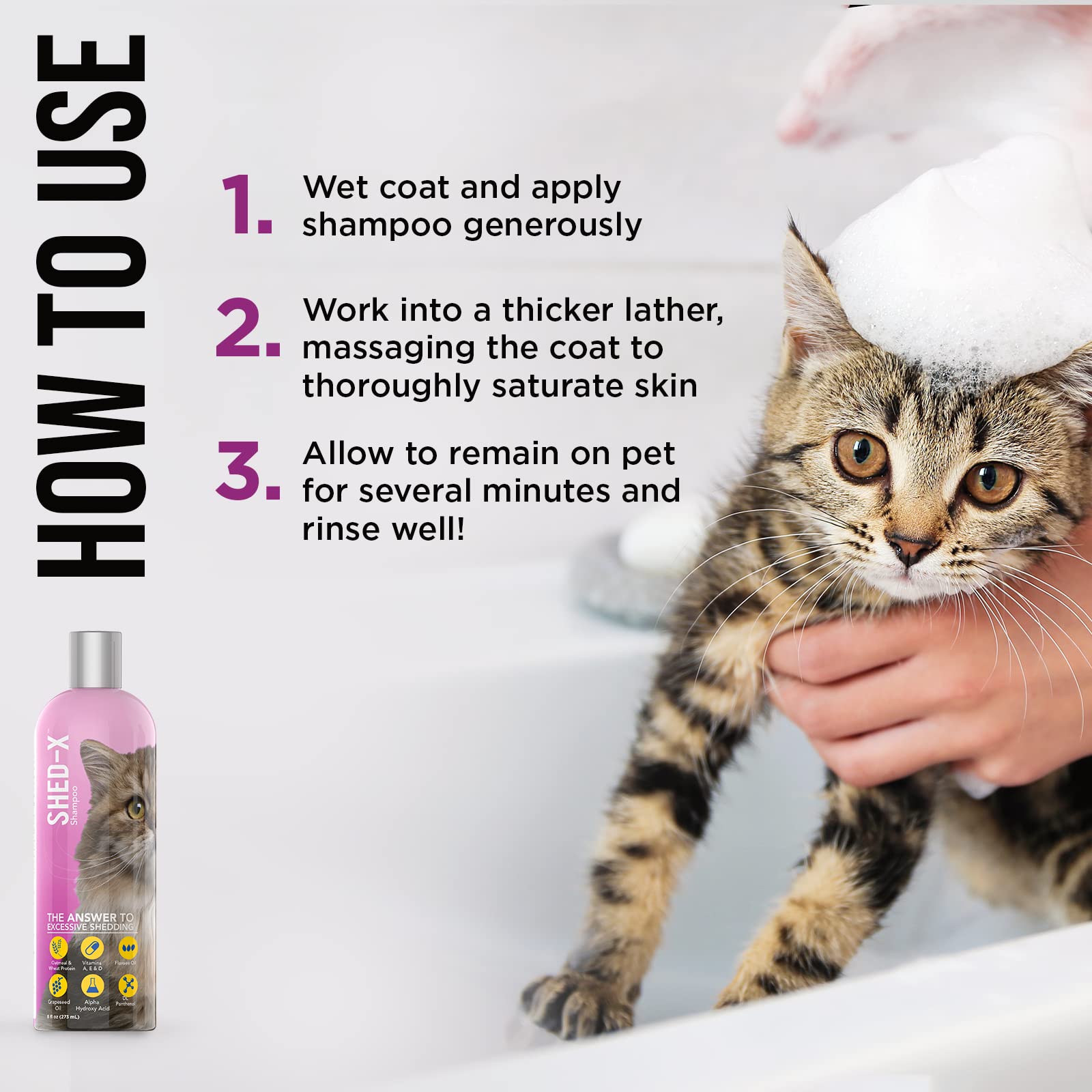 Shed-X Shed Control Shampoo for Cats, 8 oz - Reduce Shedding - Shedding Shampoo Infuses Skin and Coat with Vitamins and Antioxid