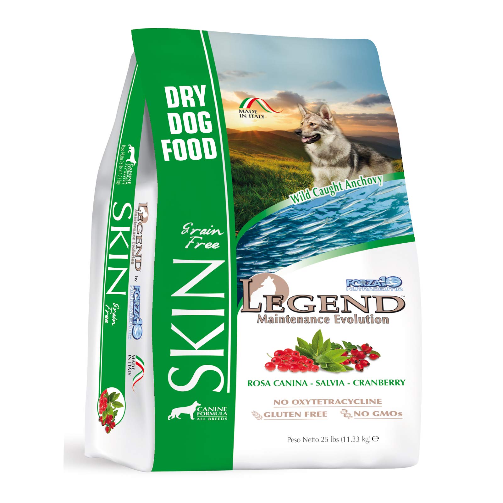 Forza10 Legend Sensitive Skin Dog Food, grain Free Dry Dog Food for Sensitive Skin with curative Herbs, Wild caught Anchovy Flav