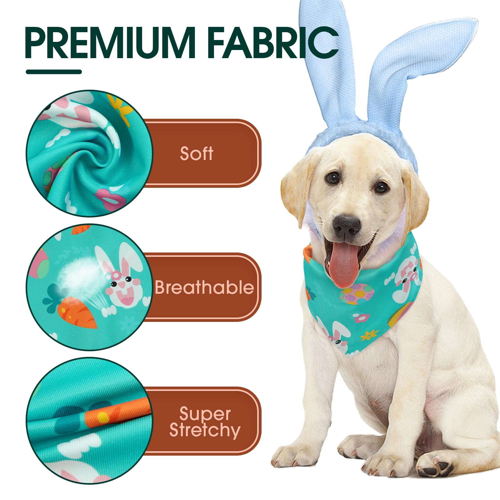 Kuoser Easter Dog Bandanas 2 Pack, Dogs Bandana For Easter Party Small Medium Large Dog, Colorful Easter Egg Bunny Carrot Dogs S