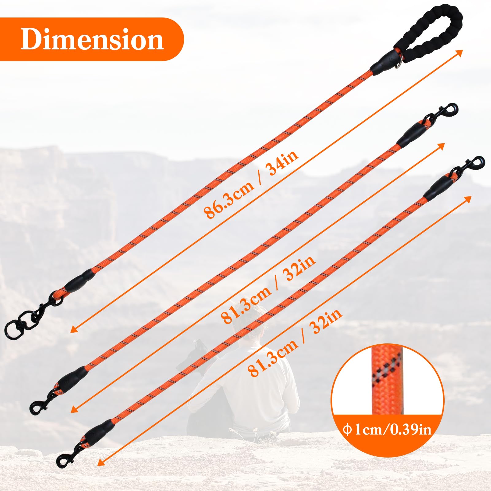 Dual Dog Leash - 2 Way, 360 Swivel No-Tangle Walking Leash For Dual Dogs, Orange Reflective Double Leash