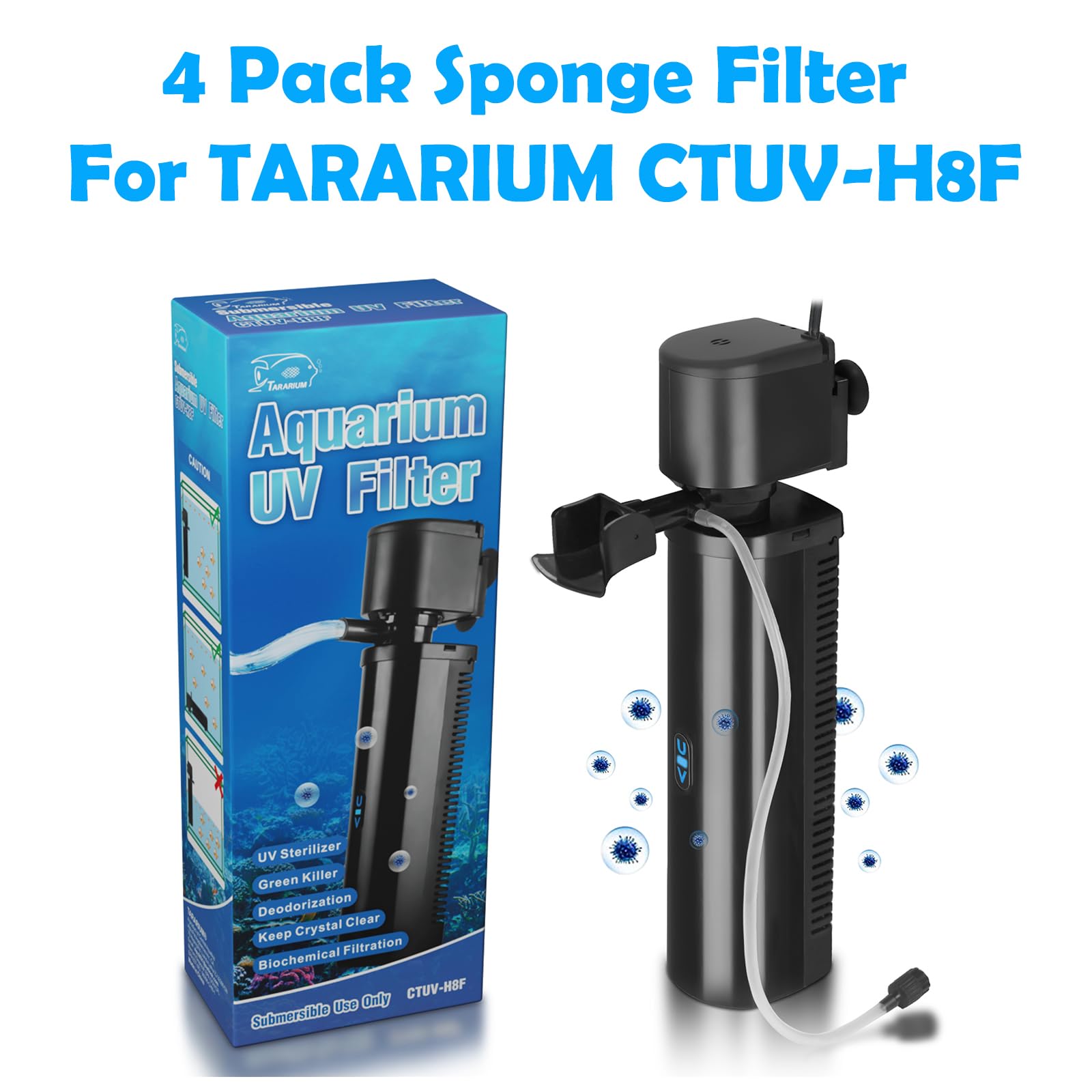 Tararium Ctuv-H8F Jup-03 Aquarium Filter Replacement Filters Sponge 4 Pack Coospider Jup03 Ctuv-H8F