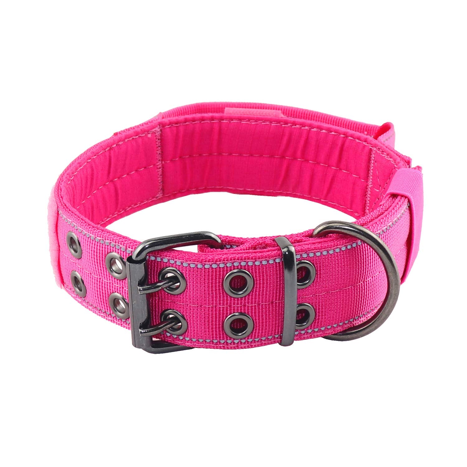 Yunleparks Reflective Dog Collar Heavy Duty Dog Collar with Control Handle and Metal Buckle for Dog Training(XL,Pink)