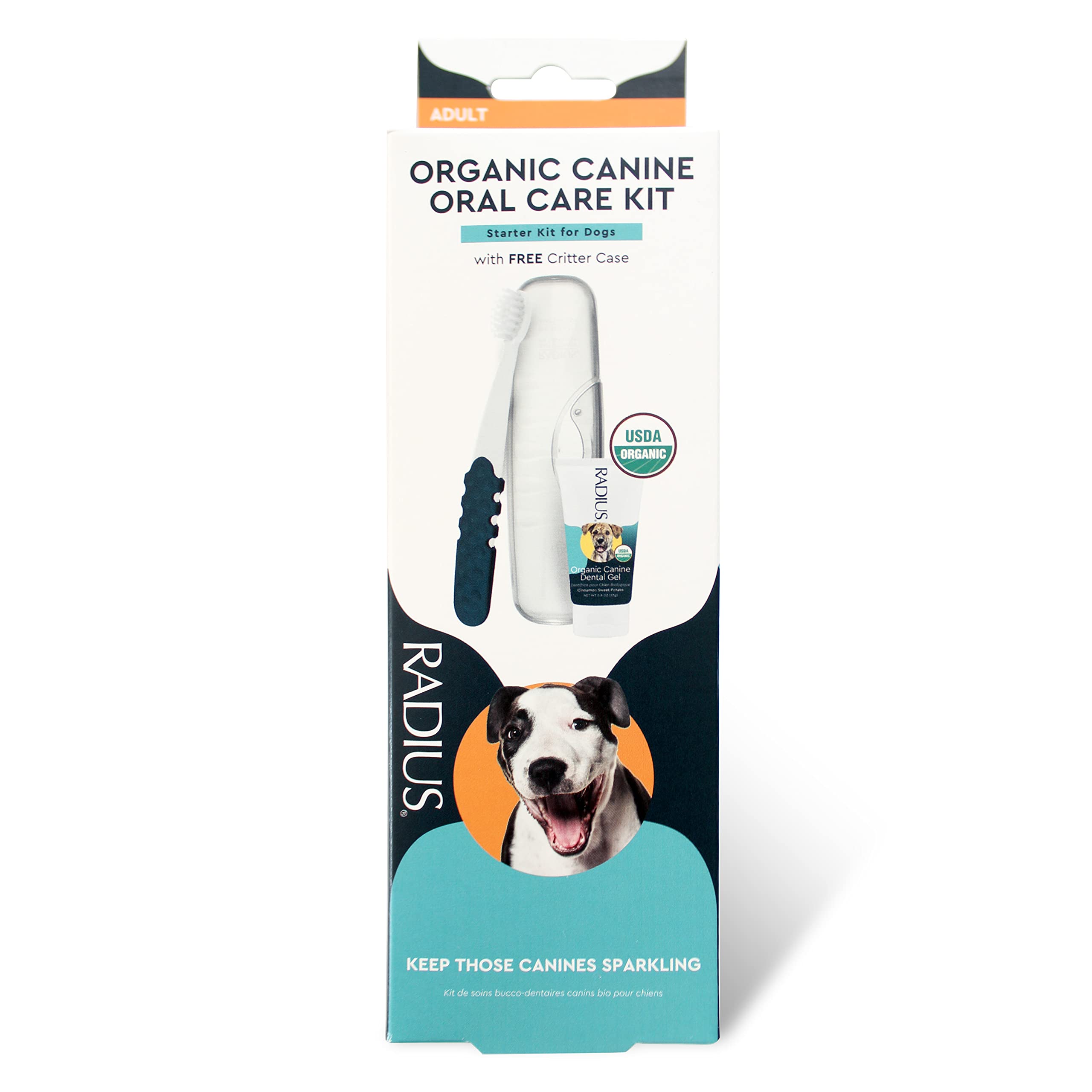 Radius USDA Organic Dental Solutions Adult Kit 1 Unit, 1 Dog Toothbrush & 1 0.8oz Toothpaste, Firm Bristle & Non Toxic Toothpast