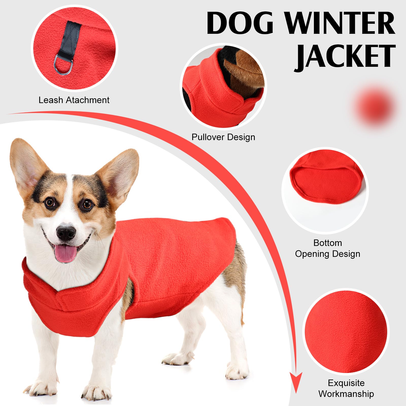 Fleece Dog Sweater Vest, Soft Warm Pullover, Winter Dog Clothes - Stretchy Fleece Vest With D-Ring Leash (Red, S)