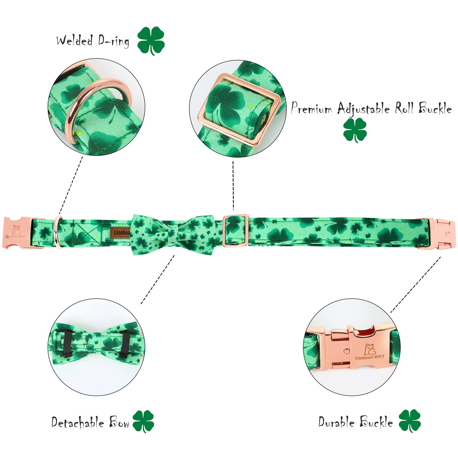 Lionheart Glory Clover Dog Collar, Adjustable Dog Collar With Bowtie, Pet Gift Collar For Dog Soft Bowtie Dog Collars For X-Larg