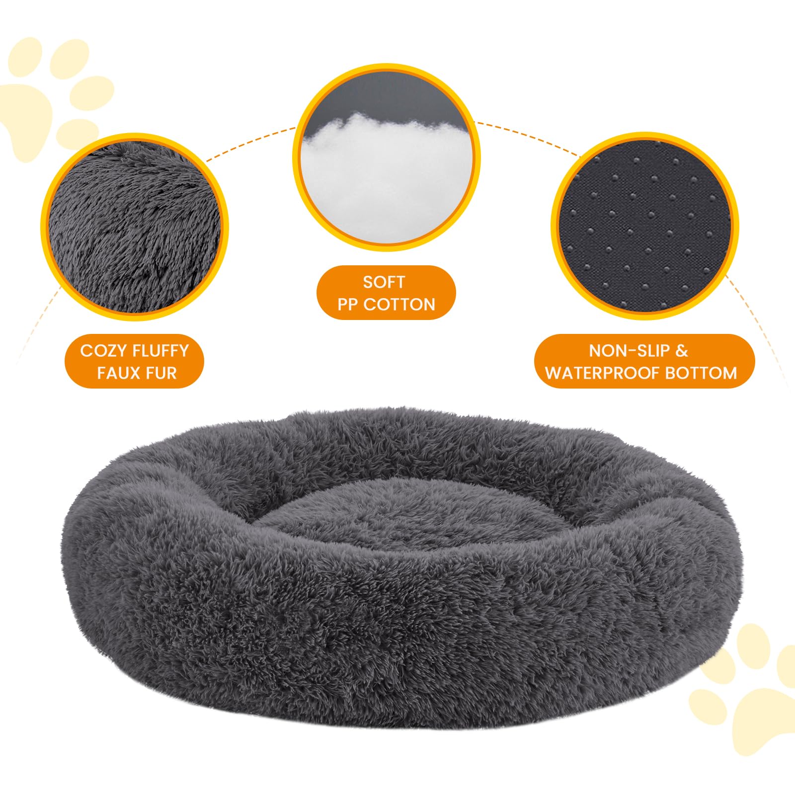 Urgvanz Pet Big Plush Dog Bed, 34' Round Calming Donut Bed For Large Dogs Up To 80Lbs