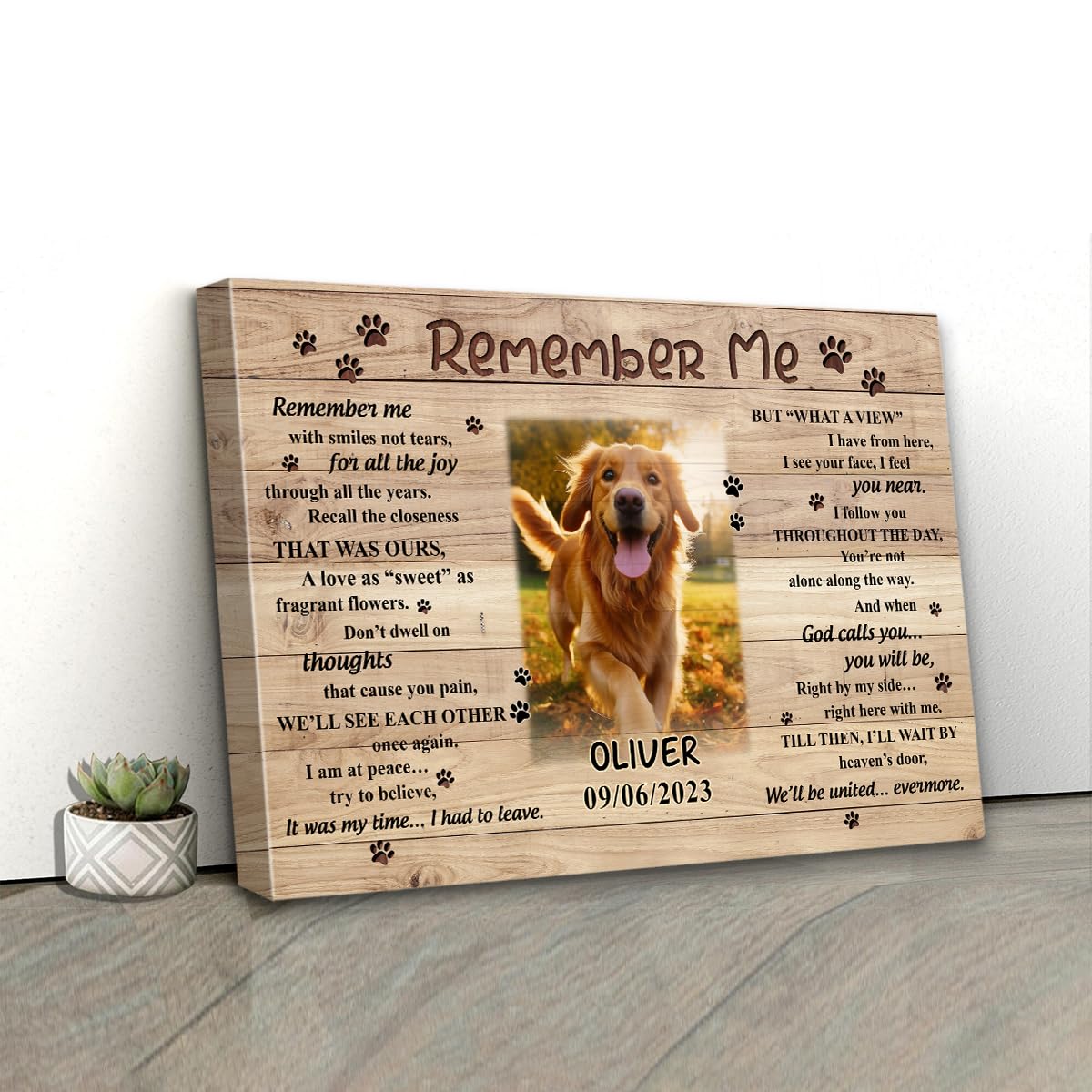 S101615 Dog Memorial Landscape Canvas, Remember Me Gift For Dog Lovers Dad, Personalized Memorial With Picture Name Date