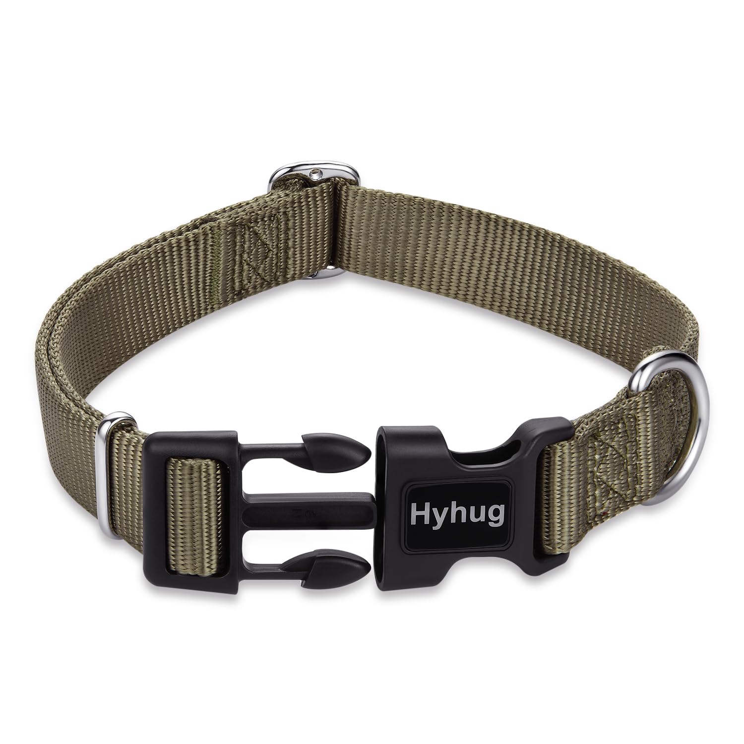 Hyhug Dog Collar with Quick Release Buckle, Nylon Adjustable Sturdy Cute Dog Collars for Large Dogs(Large, Military Green)