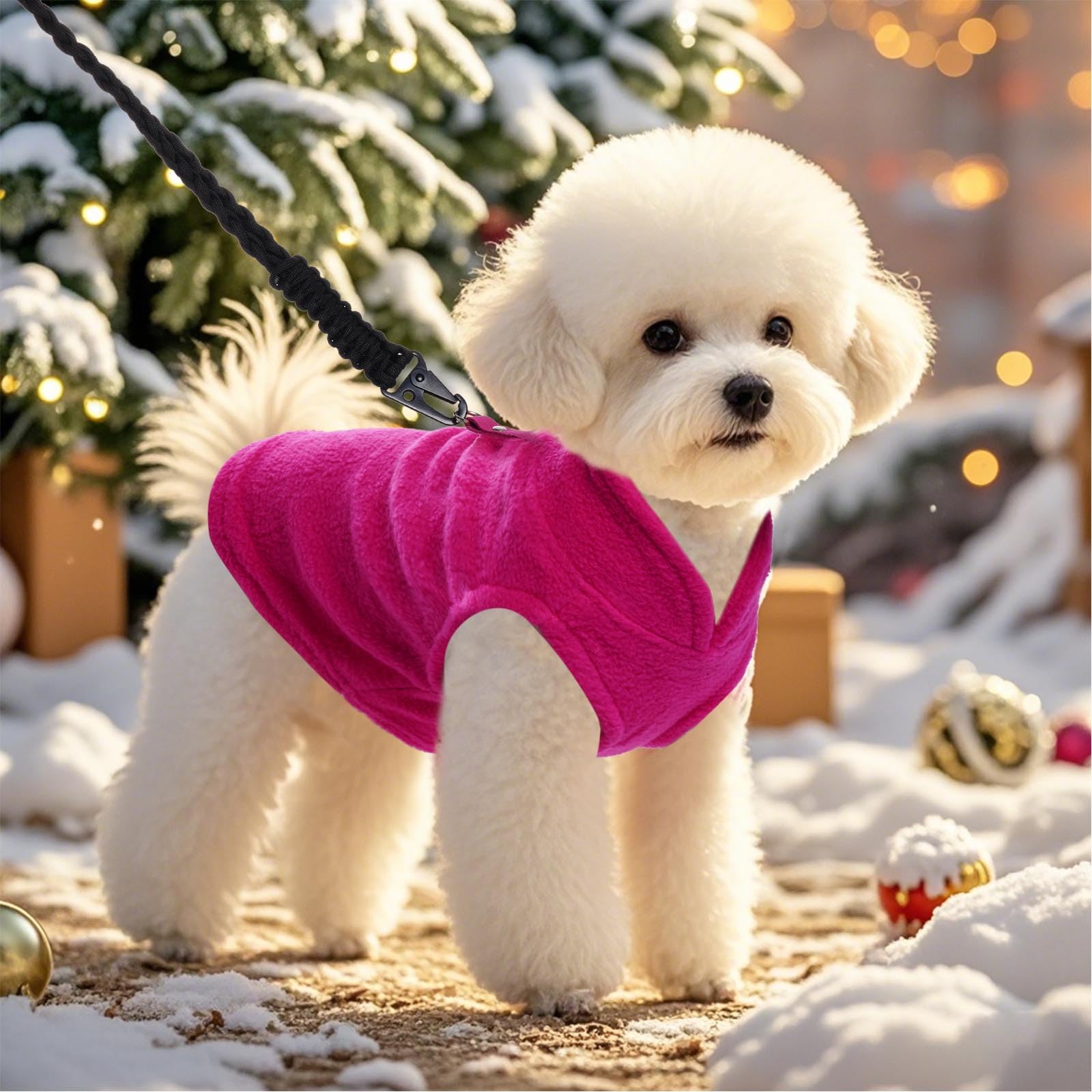 Rbenxia Rose Red Dog Sweater With Leash Ring Soft Fleece Vest Pullover Warm Jacket Pet Clothes Winter Dog Outfits For Small Pupp