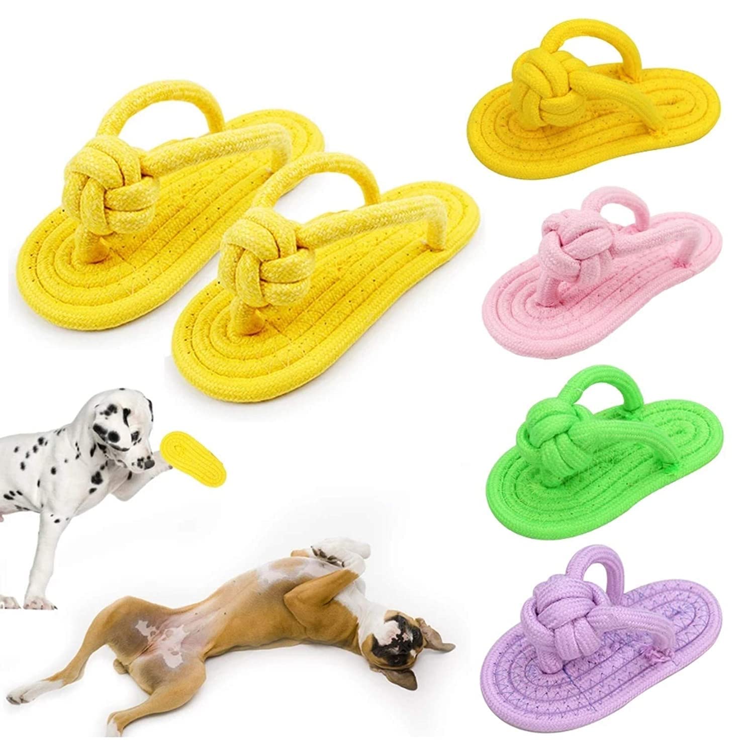 Woofy Pet Chew Toys Slipper Shaped Shoes Natural Cotton Rope Teething Playing Fun Toy Sandal For Cat Dog Puppy Supplies (Combo O