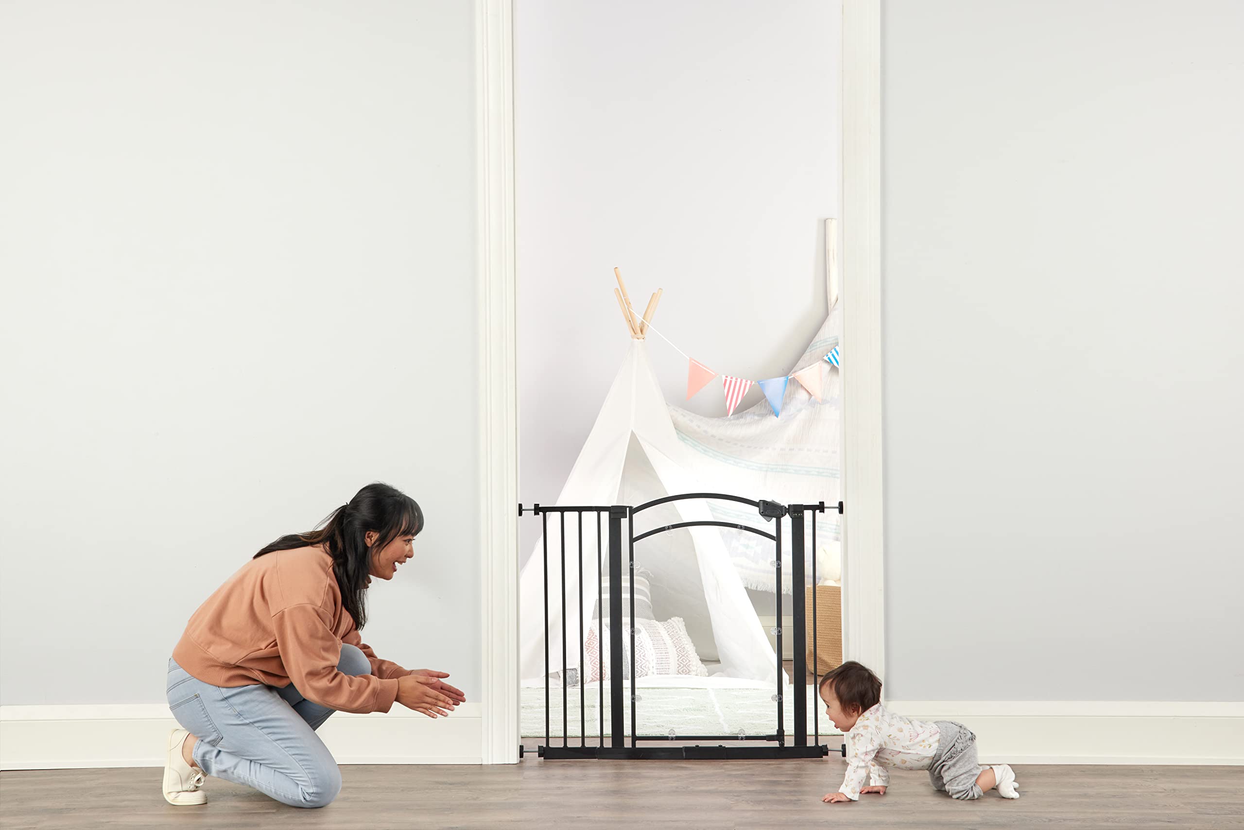 Regalo Insight™ Baby Safety Gate - Black Metal, Includes Clear Door, Extension Kit & Mounting Kit, Model 0340 B DS