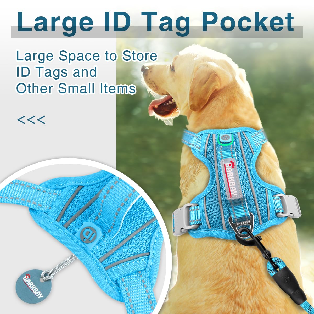 BARKBAY No Pull Dog Harness - Heavy Duty, Reflective, Large (Chest: 24.5-32.5"), Blue, with ID Tag Pocket