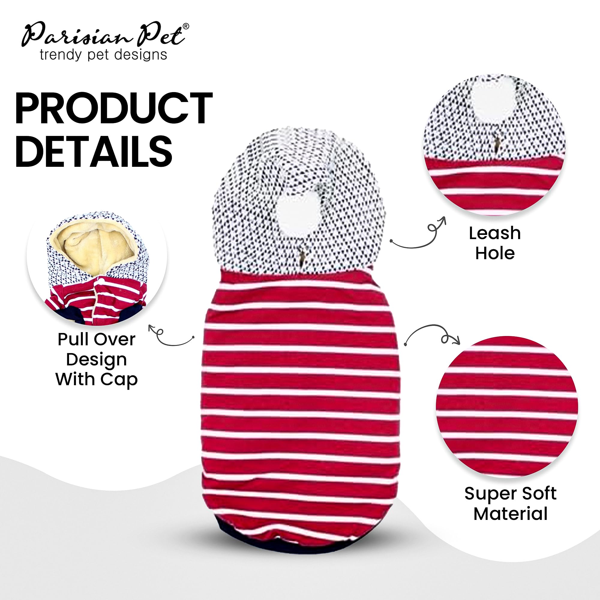 Parisian Pet Basic Dog Hoodie - Lightweight Red Striped Pom Pom Hoodie - Dog Sweatshirt With Pockets - S