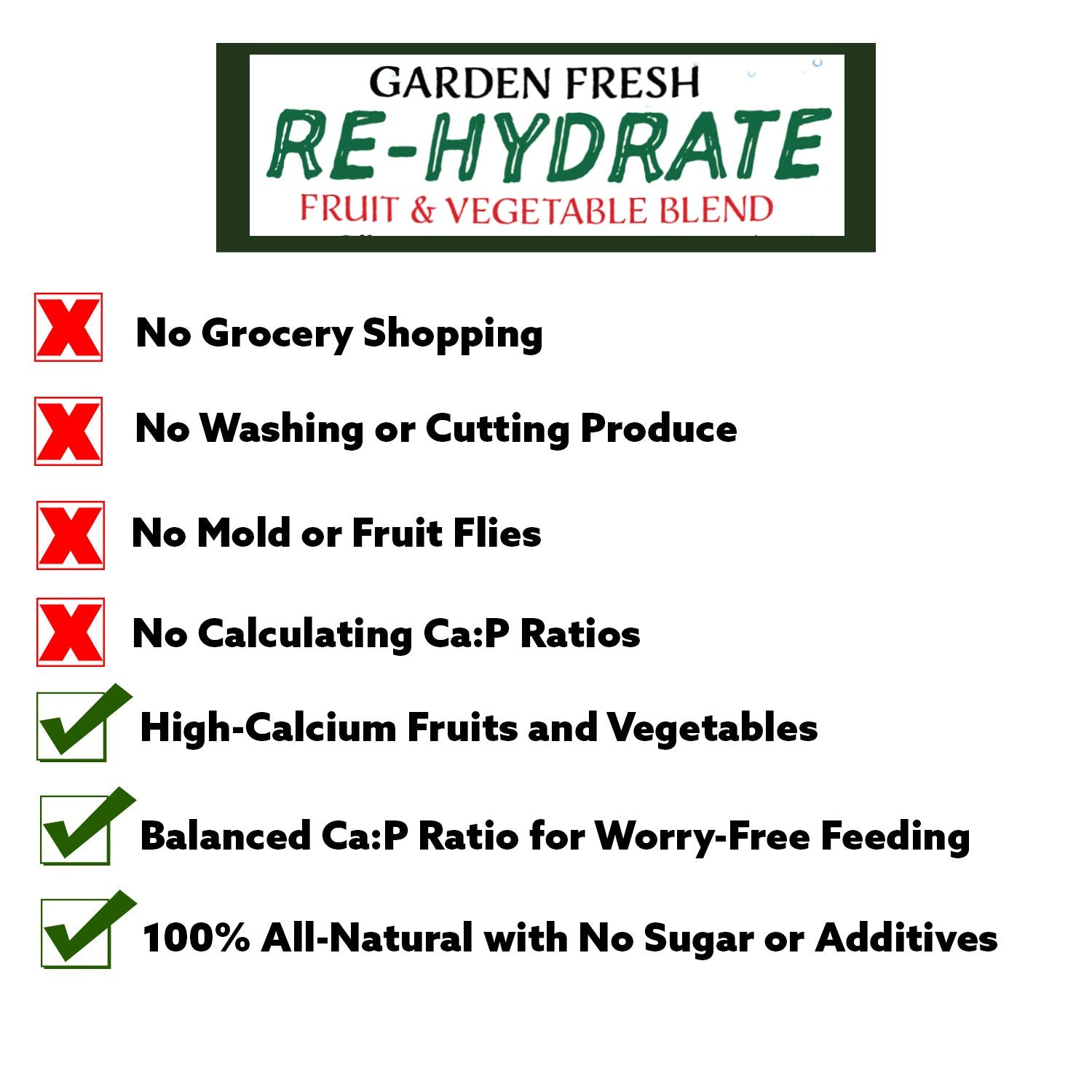 Exotic Nutrition Garden Fresh Re-Hydrate - High Calcium Dried Fruit & Vegetable Mix - for Sugar Gliders, Marmosets, Parrots, Con