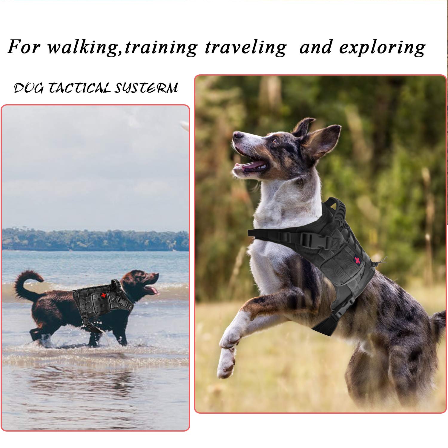 Tactical Service Dog Vest Harness Outdoor Training Handle Water-Resistant Comfortable Military Patrol K9 Dog Harness With Handle