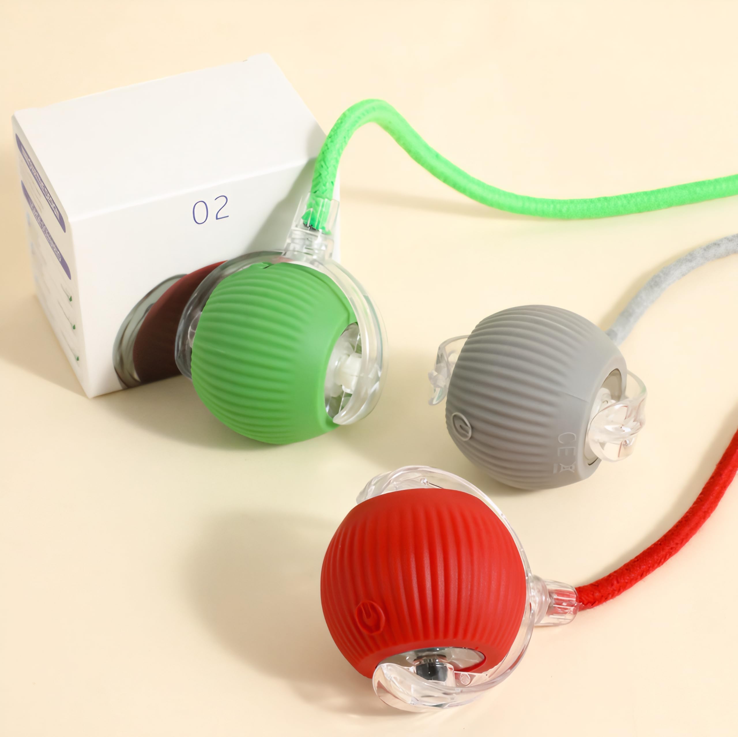 Silquesense New 3Pack Automatic Rolling Cat Ball Toys  Interactive 360 Kitten Play Toy For Indoor Cats (Red, Grey, Green)