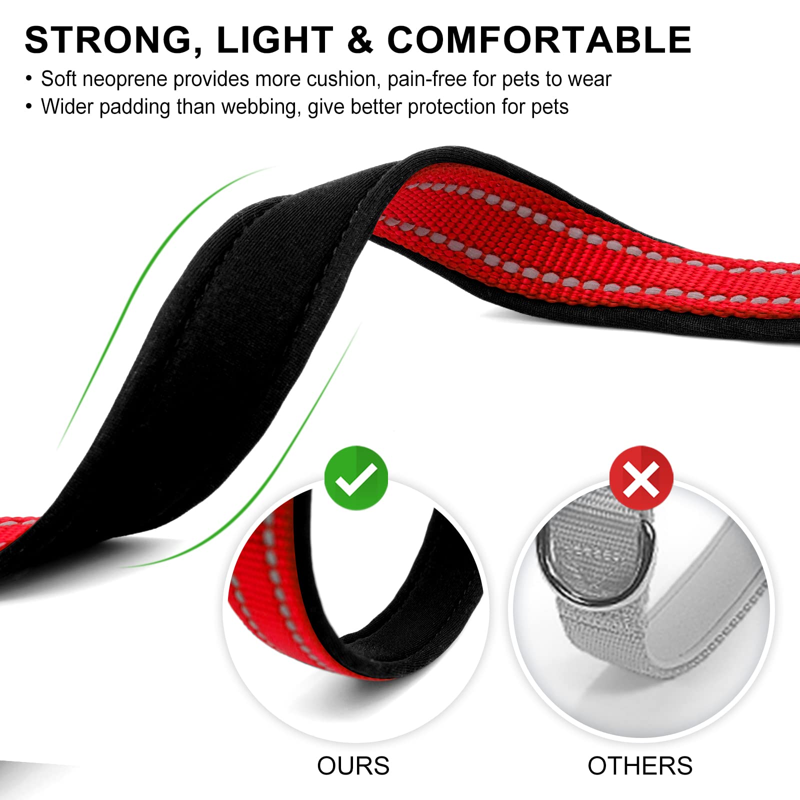 Azuza Reflective Dog Collar With Airtag Holder, Soft Neoprene Padded Pet Collar With Id Tag Ring, Adjustable For Large Dogs,Red,