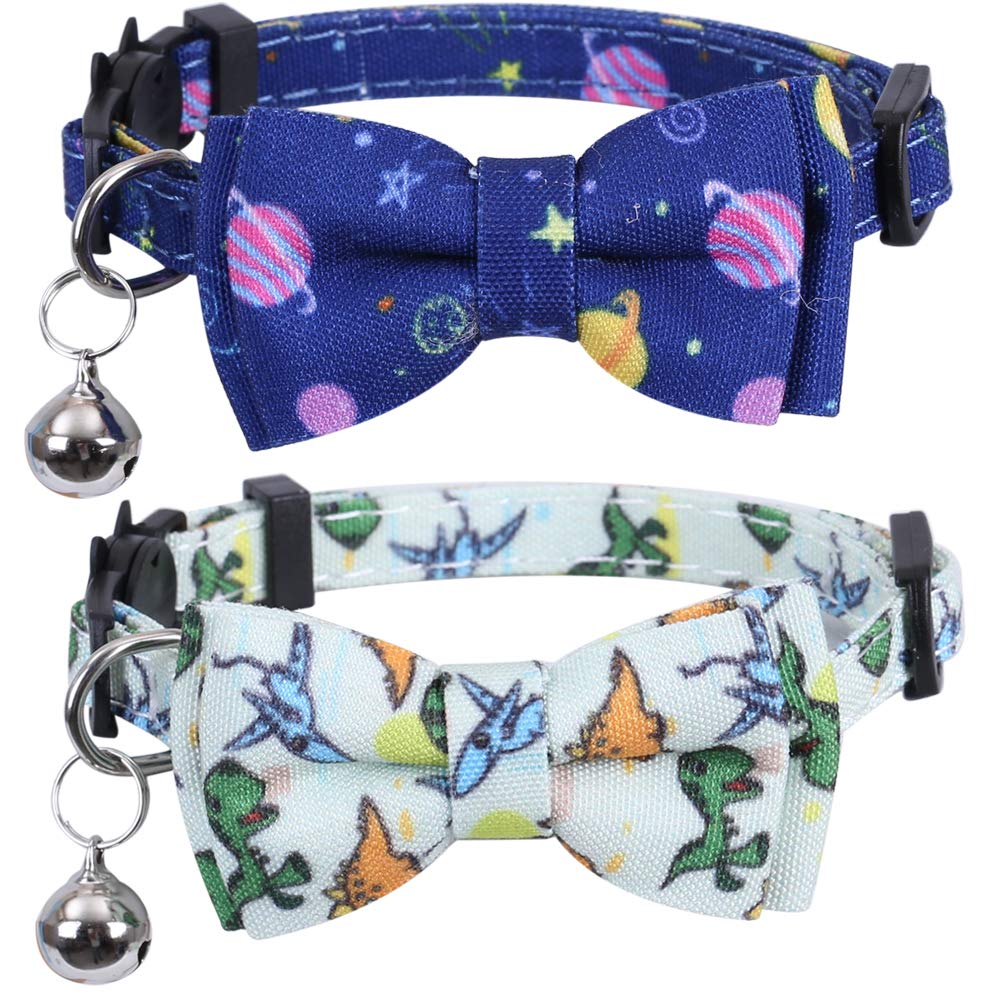 Lamphyface 2 Pack/Set Cat Collar Breakaway With Cute Bow Tie And Bell For Kitty Adjustable Safety
